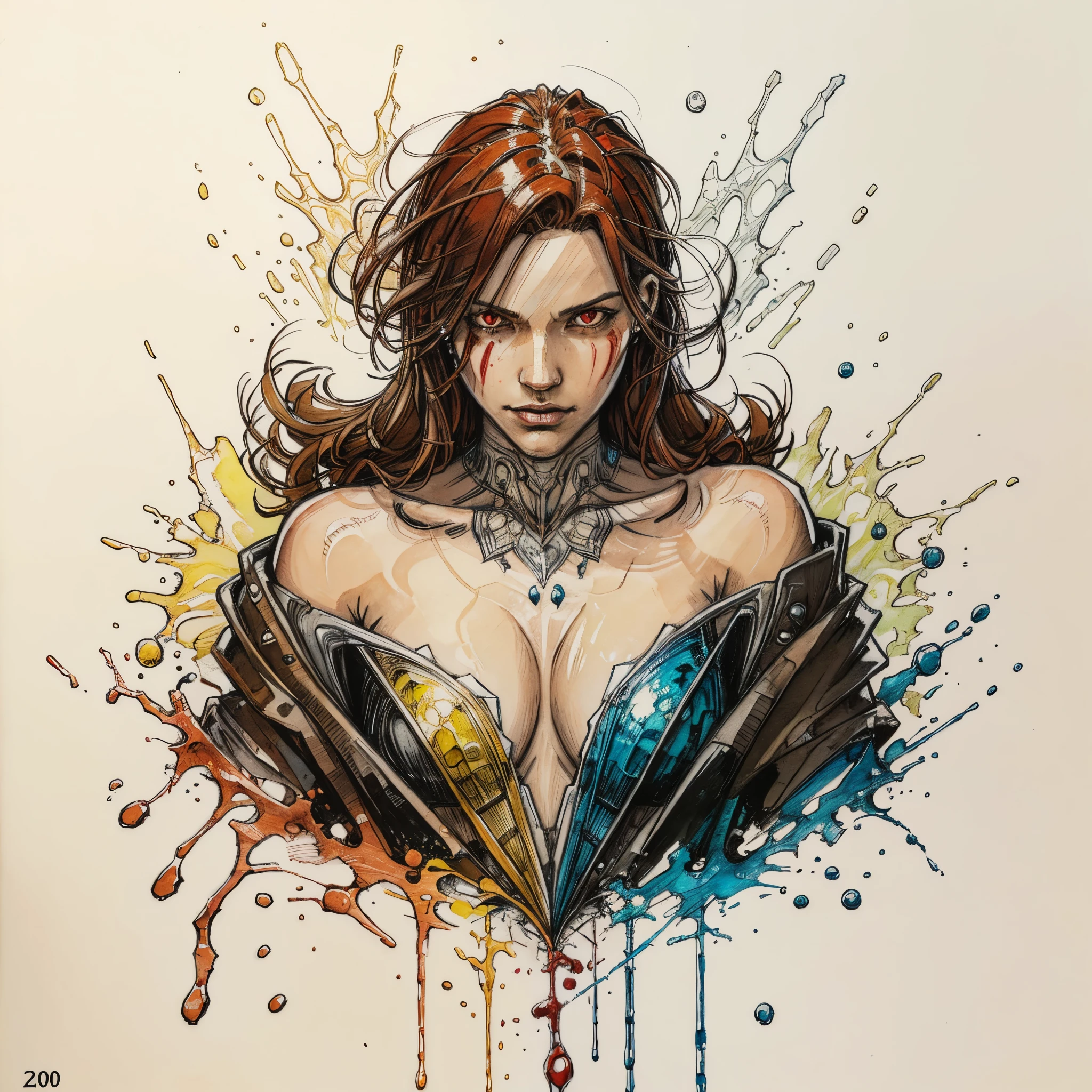 Papper_cuttings style Digital 3D Art Red strand, bloody-red eyes, red eyes, Black ink flow: ultra high resolution photorealistic masterpiece: by Aaron Horkey and Jeremy Mann: intricately detailed fluid gouache painting: by Jean Baptiste Mongue: calligraphy: acrylic: watercolor art, professional photography, natural lighting, volumetric lighting maximalist photoillustration: by marton bobzert: Epic concept art intricately detailed, complex, elegant, expansive, fantastical varies multi etc. --v 6 --s 1000 --c 20 --q 20 --chaos 100