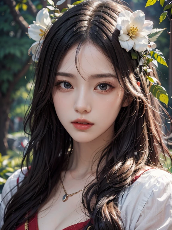 (best quality, high-resolution, masterpiece, ultra-detailed:1.2), realistic, detailed eyes, detailed lips, detailed face, long eyelashes, hanfu, women, garden view, vibrant colors, soft lighting, realistic background