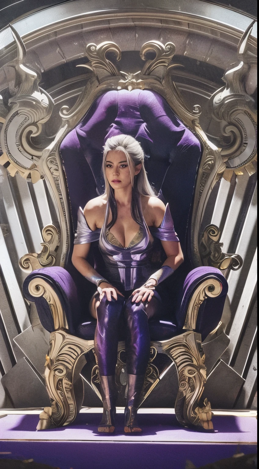 8k, melhor qualidade, Sindel mk1, imagem real, sentada no seu trono adornado, detalhes intrincados, ultra-detalhado, ultra high resolution, campo de profundidade,(photorealista,realista:1.2),obra de arte, foto de sindel, olhos brancos, cabelo branco com uma mecha preta no meio, decote, Sozinho, sol, blue sky, melhor qualidade, realista, photorealista, (detalhes intrincados:1.2), (delicado detalhado), (cinematic light), linha clara, sharp focus, realista face, Rosto detalhado Unity 8K papel de parede, ultra high resolution, (photorealista:1.4), 