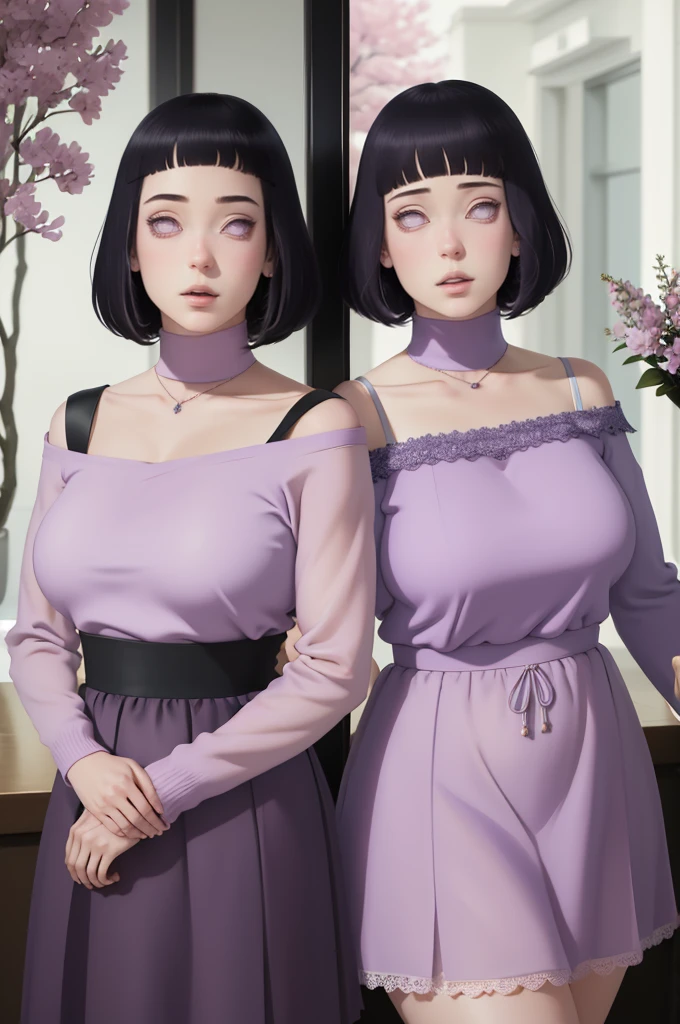 (Solo:1.2), (masterpiece:1.3), (8k, photorealistic, RAW photo, best quality: 1.4), (1girl), beautiful face, (realistic face), (purple hair, short hair:1.3), (2girl) (green hair, short hair:1.3), beautiful hairstyle, realistic eyes, beautiful detailed eyes, (realistic skin), (large perfect breasts:1.1), ample bosom, beautiful skin, (summer dress), absurdres, attractive, ultra high res, ultra realistic, highly detailed, golden ratio, (two heads)