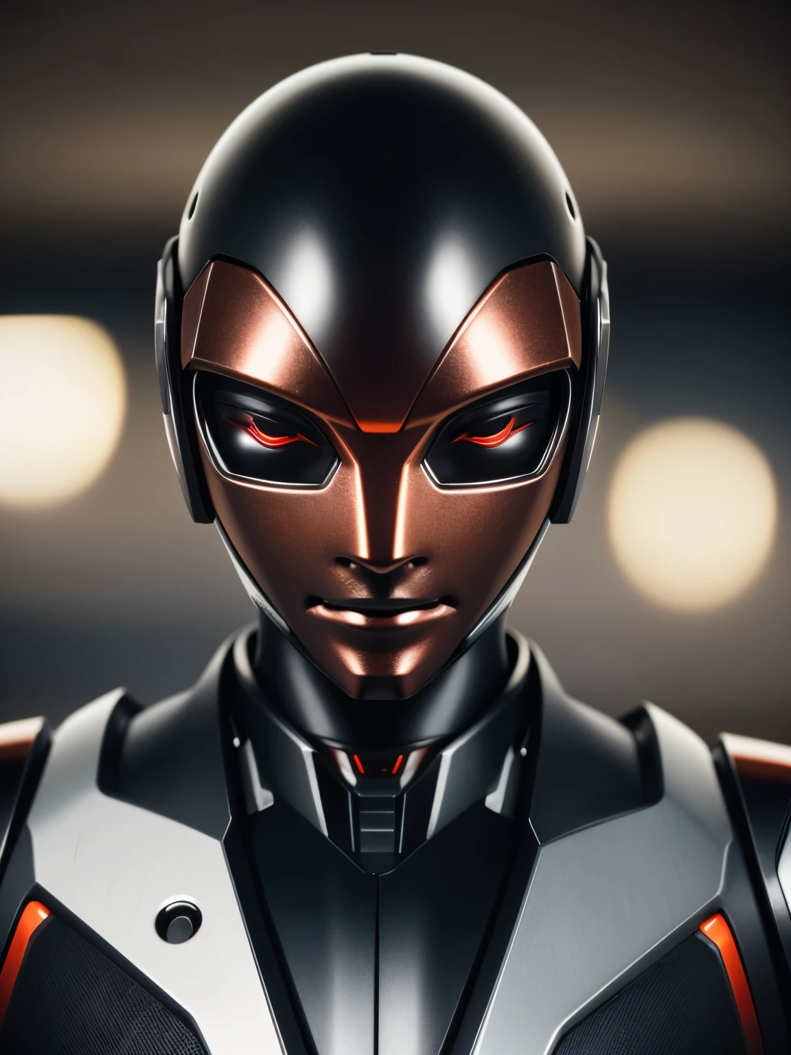 Foto de retrato de corpo inteiro de um cyborg, A futuristic robot, red metallic paint with matte black details, olhos perfeitos, em um terno mecha usado, ((bokeh claro)), Intricado, (steel metal [ferrugem]), elegante, sharp focus, foto de Greg Rutkowski, soft lighting, cores vibrantes, obra de arte, ((ruas)), tiro de vaqueiro, Dynamic Posture, estilo ultra realista. 