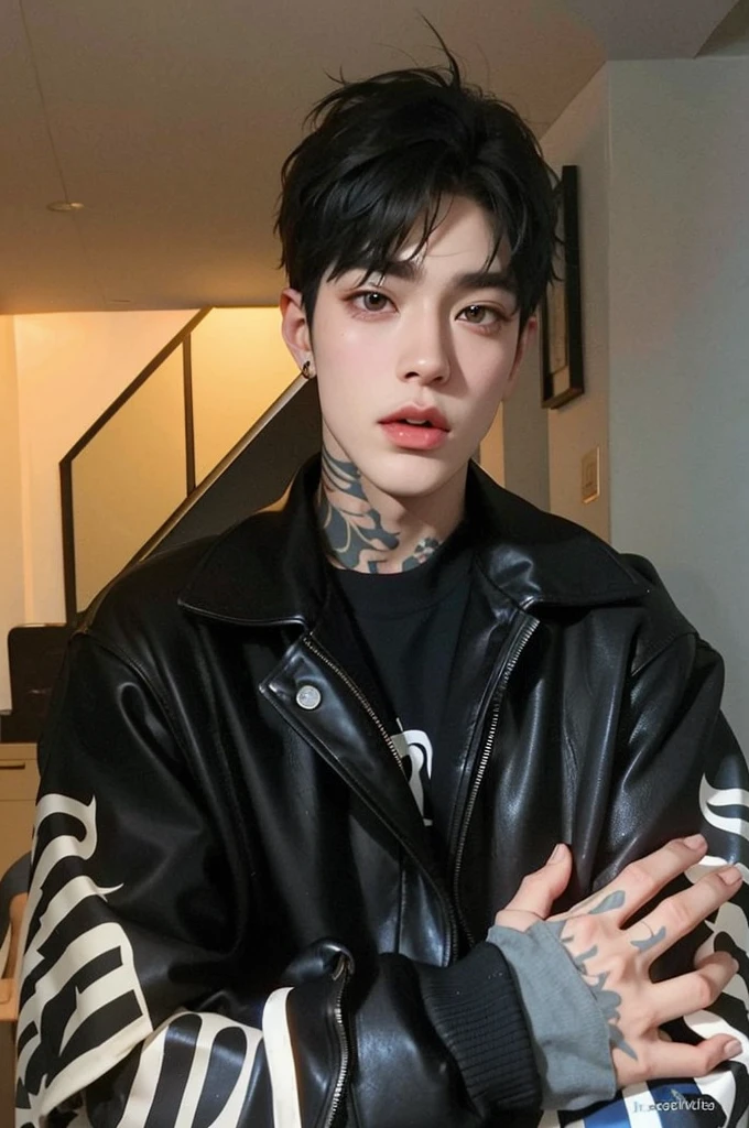 Hombre arafed con un tatuaje en el brazo y una chaqueta negra., kim doyoung, kanliu666, yanjun chengt, hyung tae, cuchilla del grupo de drenaje, TaeJune Kim, hong junio hyung, cai xukun, artista coreano, jungkook, handsome japanese demon boy, pintar ulzzang, foto de perfil, imagen de perfil, parque jimin, taehyung bts, korean male face, kpop, idol taehyung, Kim taehyung
