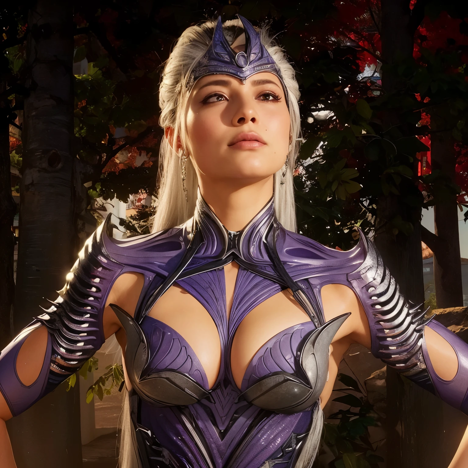 8k, melhor qualidade, Sindel mk1, imagem real, detalhes intrincados, ultra-detalhado, ultra high resolution, campo de profundidade,(photorealista,realista:1.2),obra de arte, foto de sindel, olhos brancos, cabelo branco com uma mecha preta no meio, decote, Sozinho, sol, blue sky, melhor qualidade, realista, photorealista, (detalhes intrincados:1.2), (delicado detalhado), (cinematic light), linha clara, sharp focus, realista face, Rosto detalhado Unity 8K papel de parede, ultra high resolution, (photorealista:1.4), 