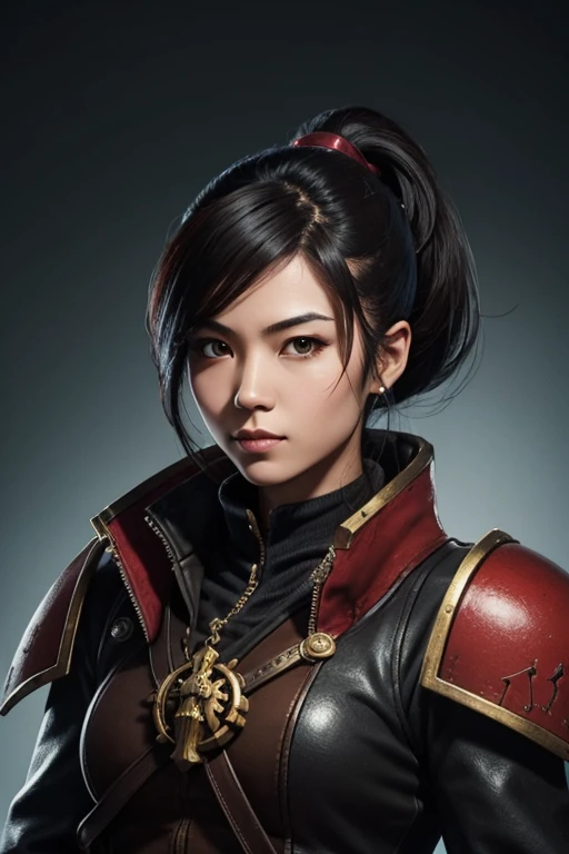 Portrait, warhammer 40k rogue trader, asian, female, dark hair, low ponytail