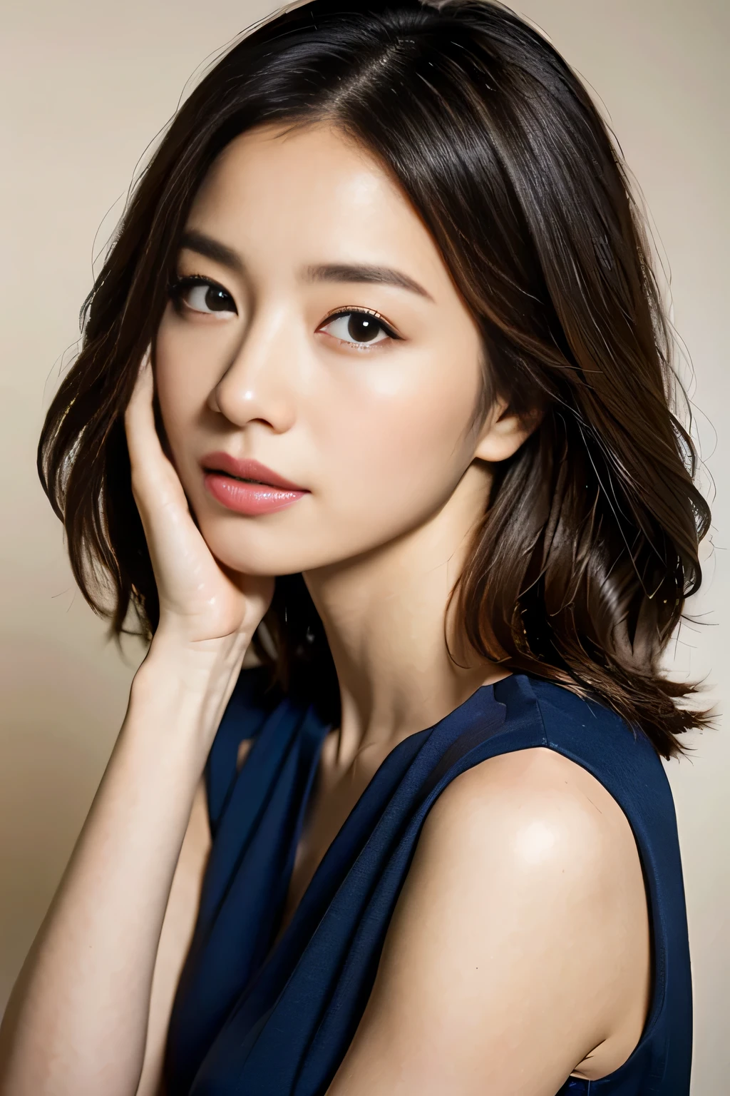 (highest quality,8K,masterpiece),anatomically correct,
Close-up of a woman in a blue dress with her hand on her face, beautiful korean woman, beautiful young japanese model,gorgeous young japanese woman, Cute girl - well-groomed face, beautiful portrait image, 60mm portrait, high quality portrait, 70mm Portrait, nice delicate face, feminine beautiful face, Beautiful woman,
big breasts,