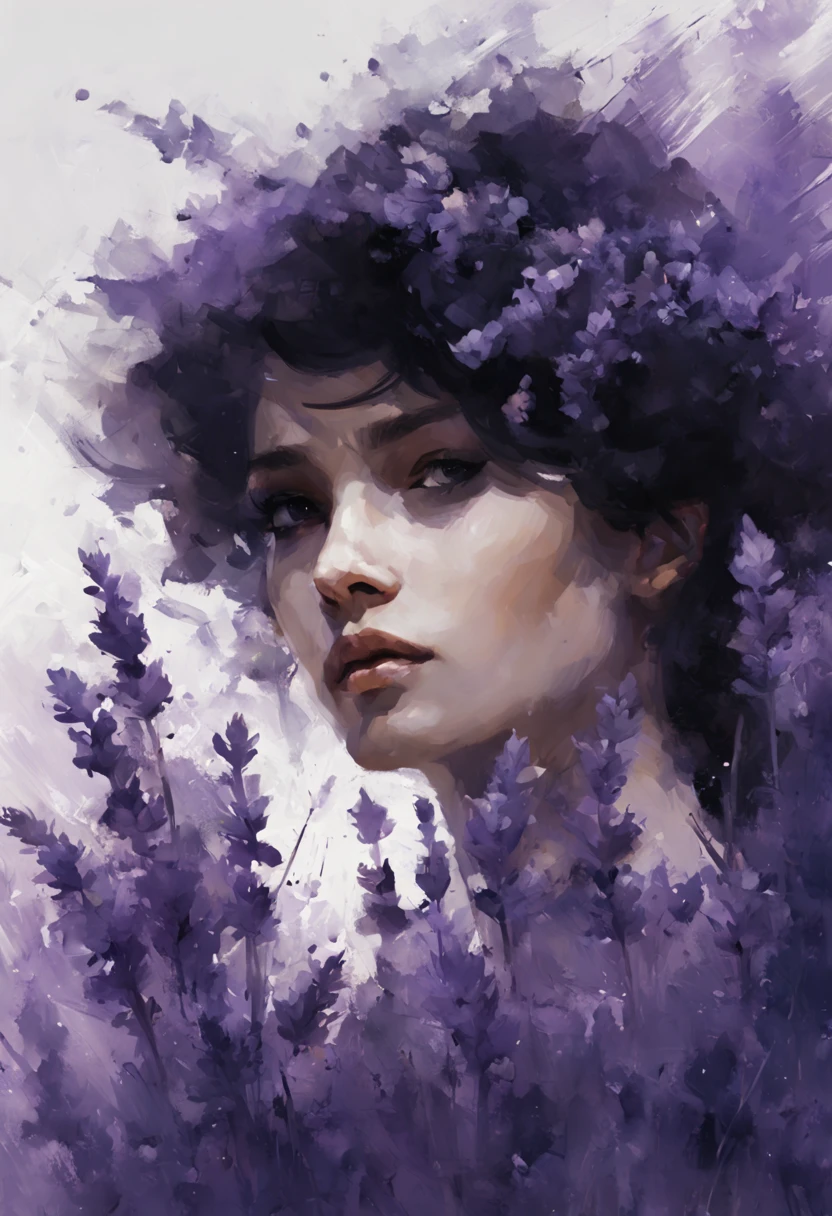 Lavander closeup minimalistic digital artwork with the influence Luis Miranda, jeremy mann, Jeffrey Catherine Jones, conceptual art, painting, illustration, photo