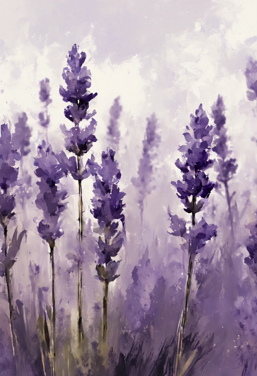 Lavander closeup minimalistic digital artwork with the influence Luis Miranda, jeremy mann, Jeffrey Catherine Jones,  painting, illustration, photo
