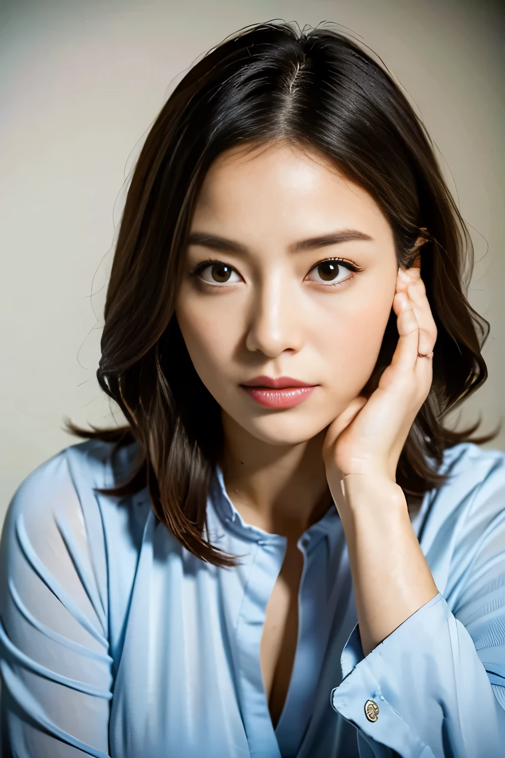 (highest quality,8K,masterpiece),anatomically correct,
Close-up of a woman in a blue dress with her hand on her face, beautiful korean woman, beautiful young japanese model,gorgeous young japanese woman, Cute girl - well-groomed face, beautiful portrait image, 60mm portrait, high quality portrait, 70mm Portrait, nice delicate face, feminine beautiful face, Beautiful woman,
big breasts,