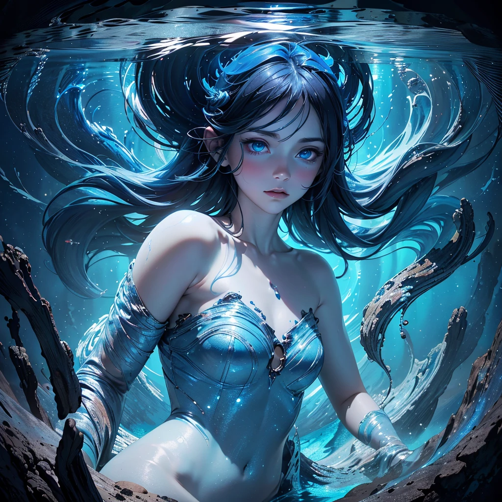 ((blue and navy color tone:1.3)), (Alicia Vikander:Little Caprice), 1girl, solo,jellyfish filling up the ocean, millions of jellyfish, a girl swimming ((naked)) in the deep ocean surrounded by jellyfish, ((jellyfish)), deep black ocean,under the sea,(photorealistic:1.4), official art, unity 8k wallpaper, ultra detailed, beautiful and aesthetic, masterpiece,best quality, (dynamic angle:1.4), glowing skin, (floating colorful sparkles:1) the most beautiful form of chaos, elegant, a brutalist designed, vivid colours, romanticism, ultra wide angle,