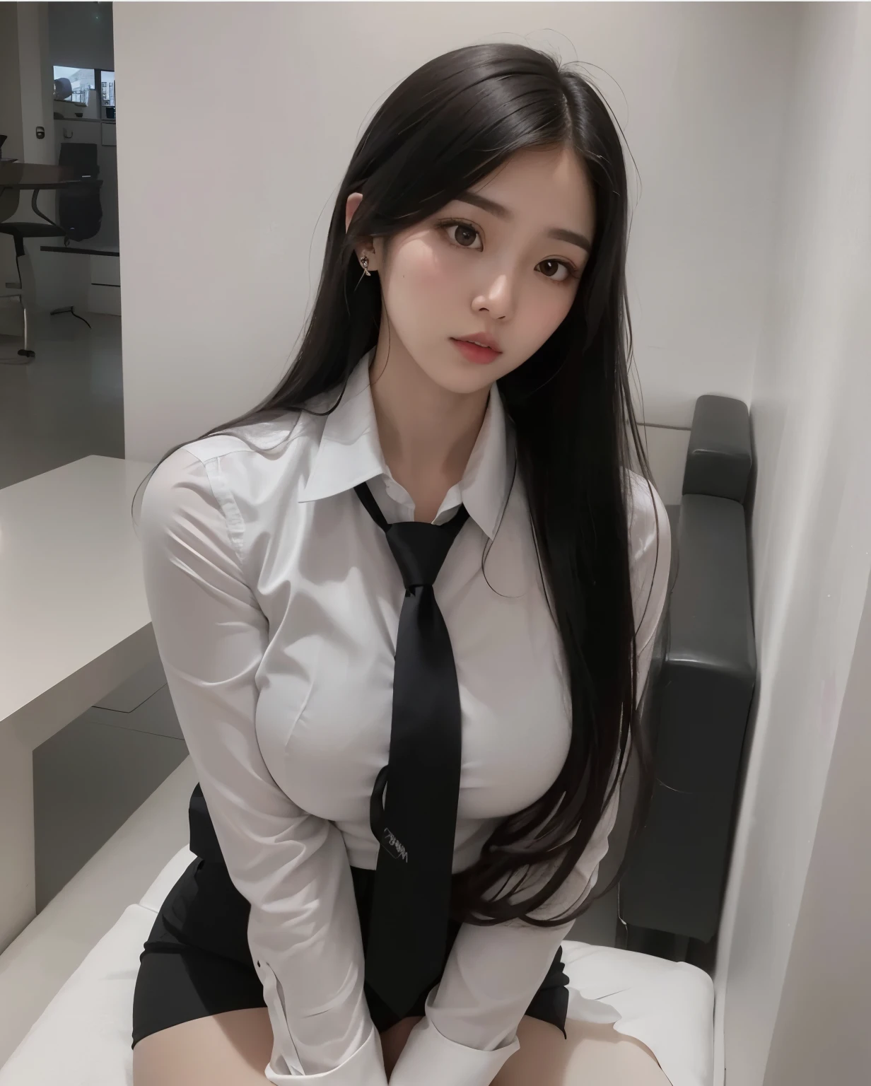 Hay una mujer con camisa blanca y corbata negra, muchacha coreana, traje ajustado blanco liso, jaeyeon nam, sakimichan, beautiful south mujer coreana, ulzzang, gorgeous young mujer coreana, Jinyoung Shin, cruel korean gothic girl, mujer coreana, heonhwa choe, uniforme jk, vistiendo camisa, beautiful young mujer coreana