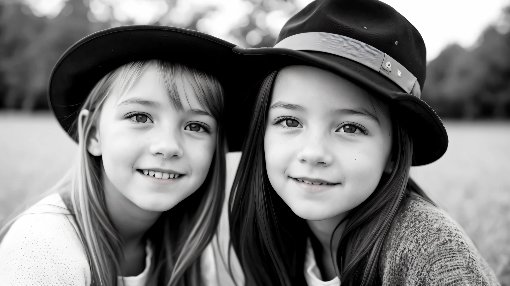 portrait photo black and white KIDS GIRL BLONDE in his 60s , reminiscent of iconic black and white landscapes a hat . , this portrait in hyperrealistic detail, .((best quality)), ((masterpiece)), (detailed), 8k uhd, Nikon 70d, ISO200, F/2.8, 1/25sec, 70mm.m.