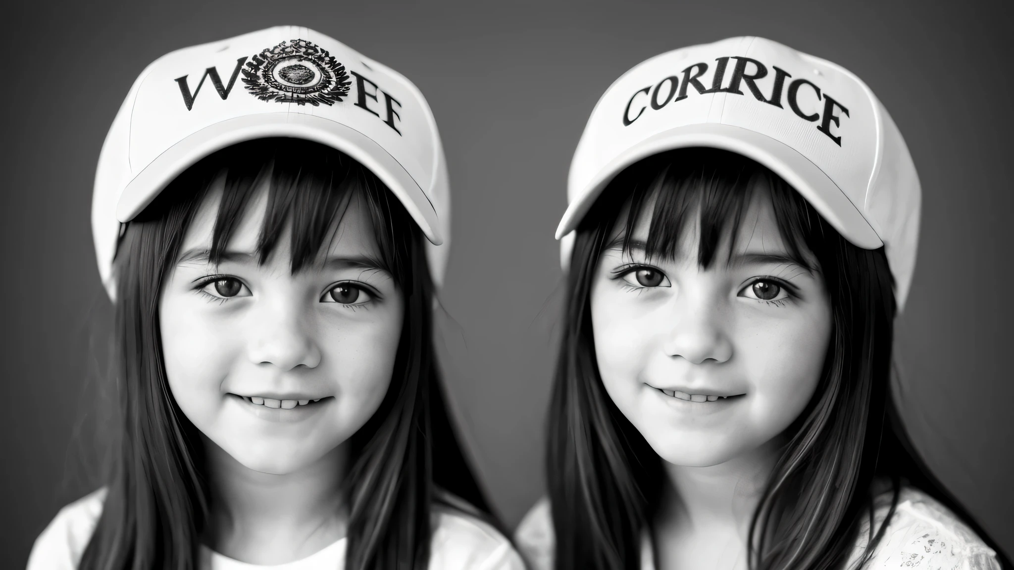 portrait photo black and white KIDS GIRL BLONDE in his 60s , reminiscent of iconic black and white landscapes a hat . , this portrait in hyperrealistic detail, .((best quality)), ((masterpiece)), (detailed), 8k uhd, Nikon 70d, ISO200, F/2.8, 1/25sec, 70mm.m.