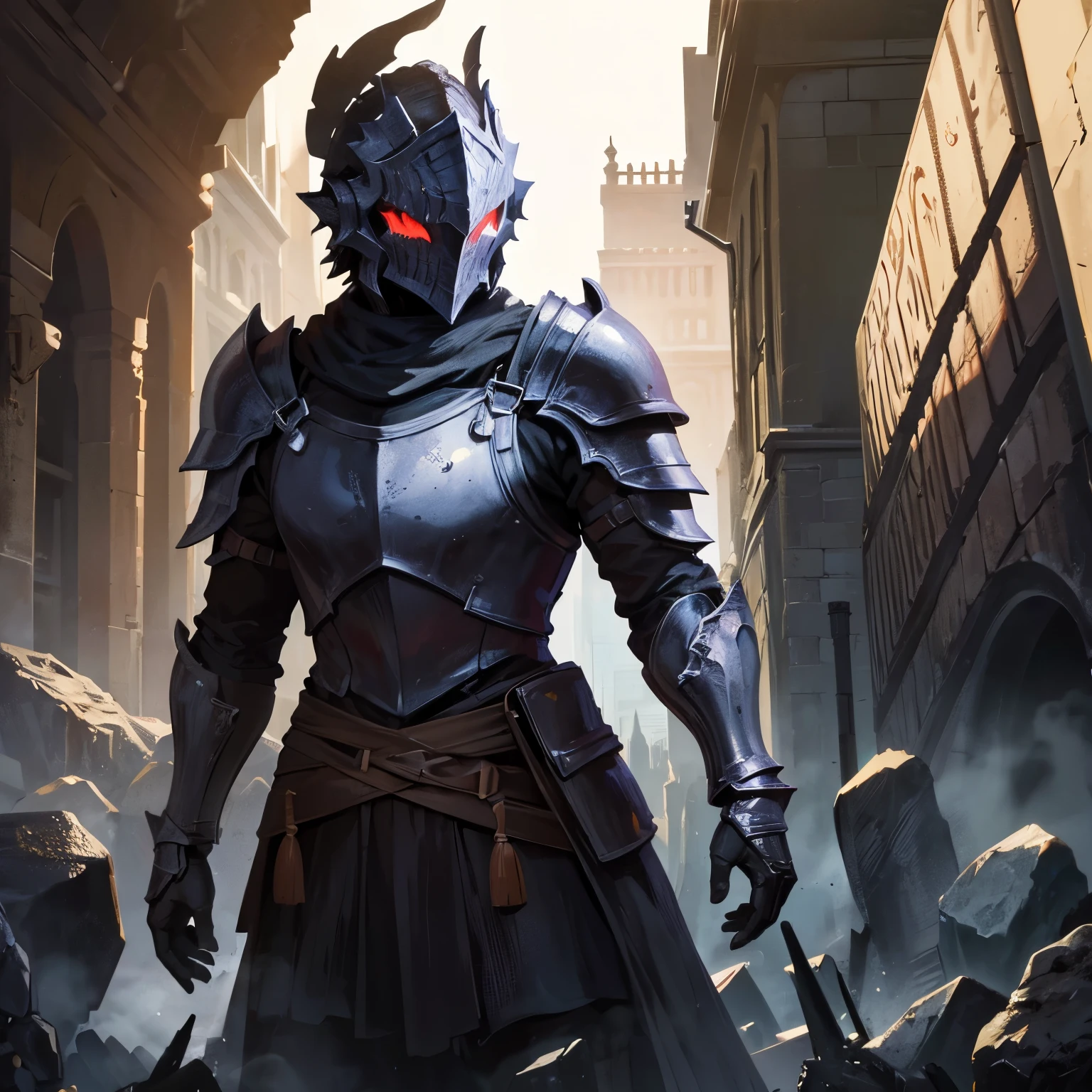 one person　Dark Souls　ancient black armor　Dragon Helmet　Overall view