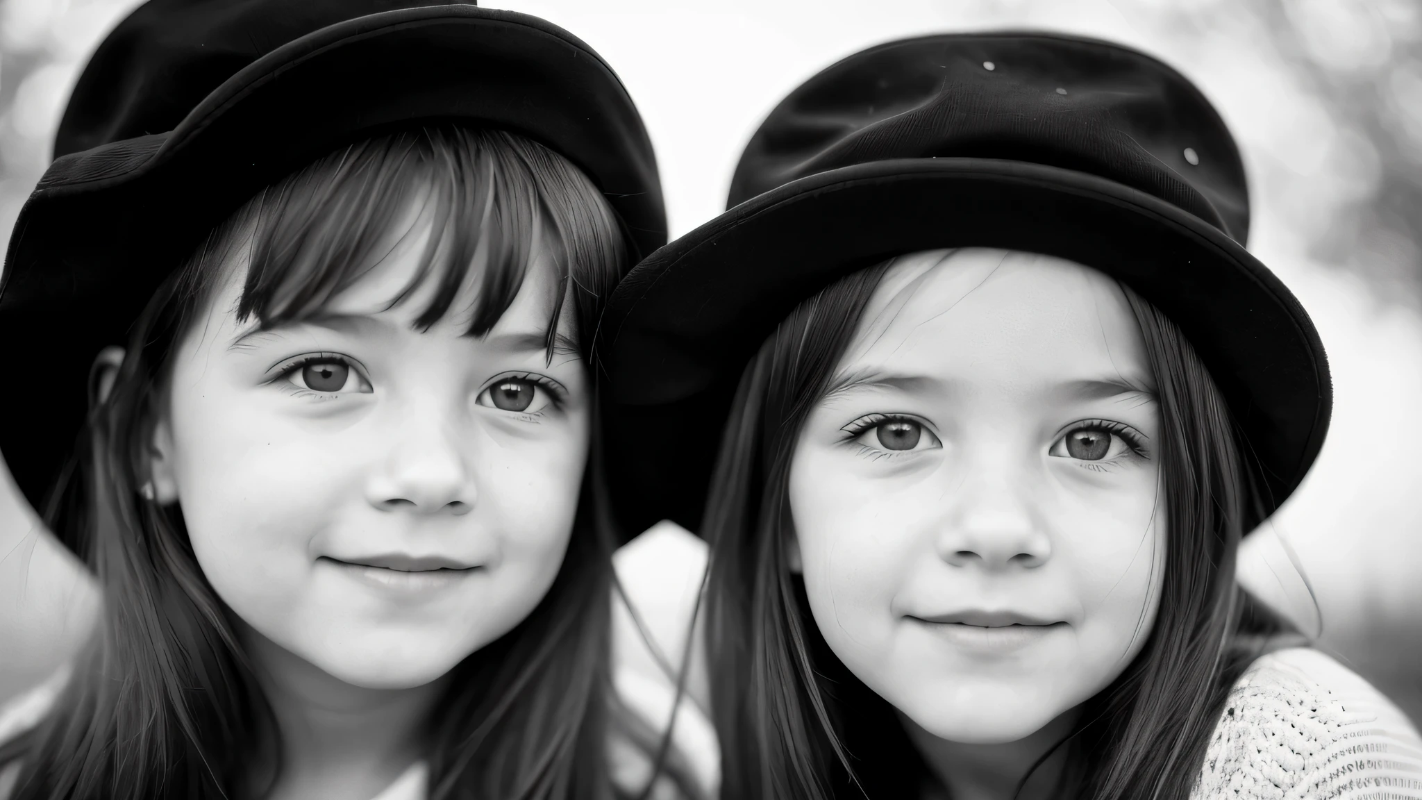 portrait photo black and white KIDS GIRL BLONDE in his 60s , reminiscent of iconic black and white landscapes a hat . , this portrait in hyperrealistic detail, .((best quality)), ((masterpiece)), (detailed), 8k uhd, Nikon 70d, ISO200, F/2.8, 1/25sec, 70mm.m.