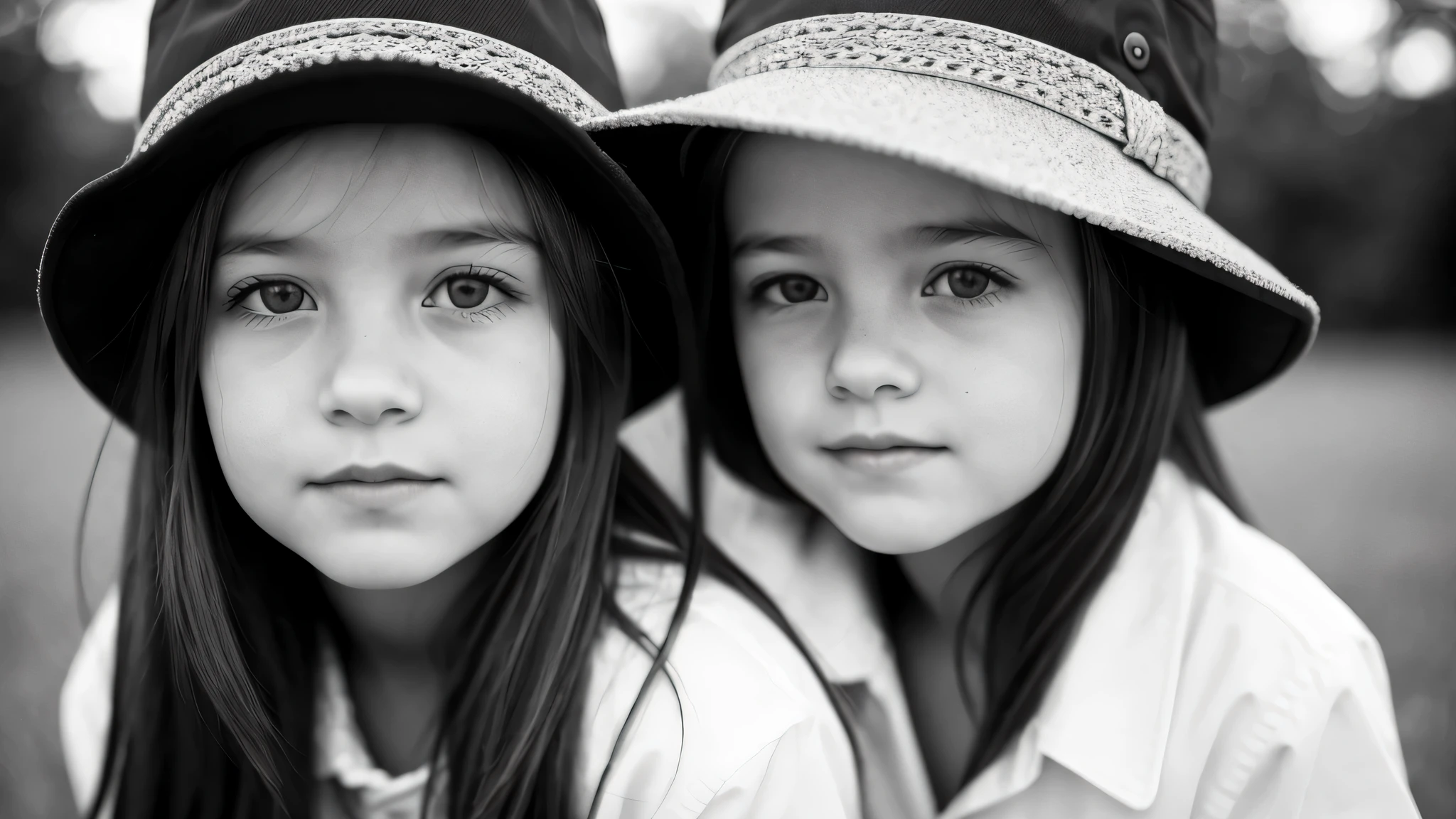 portrait photo black and white KIDS GIRL BLONDE in his 60s , reminiscent of iconic black and white landscapes a hat . , this portrait in hyperrealistic detail, .((best quality)), ((masterpiece)), (detailed), 8k uhd, Nikon 70d, ISO200, F/2.8, 1/25sec, 70mm.m.