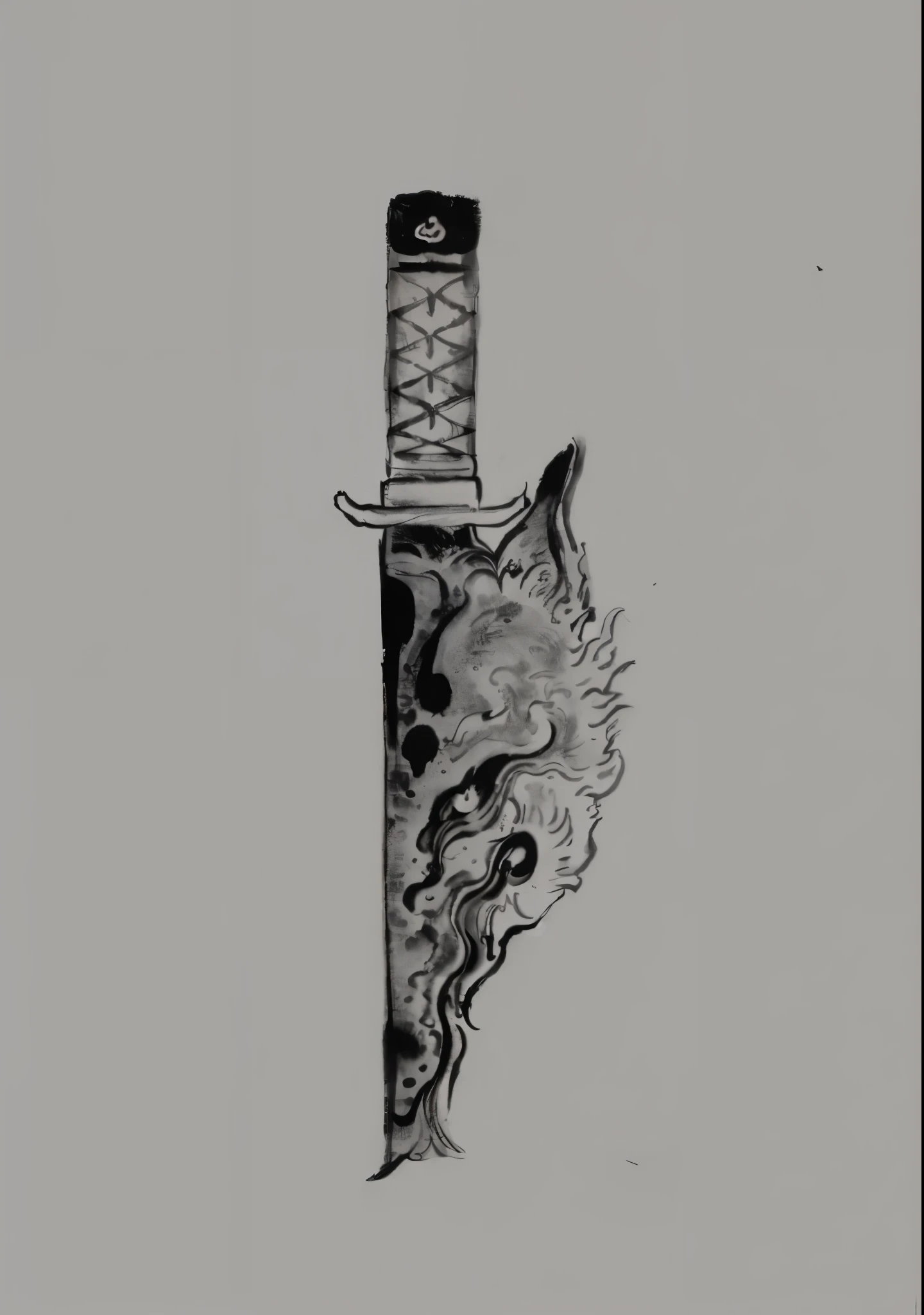 He even drew the texture of Japanese paper and made black and white woodcuts in ink.. Metade do rosto da kitisune e a outra metade uma katana, kitsune olhando para baixo com bastante raiva, very threatening eyes, olhando para frente