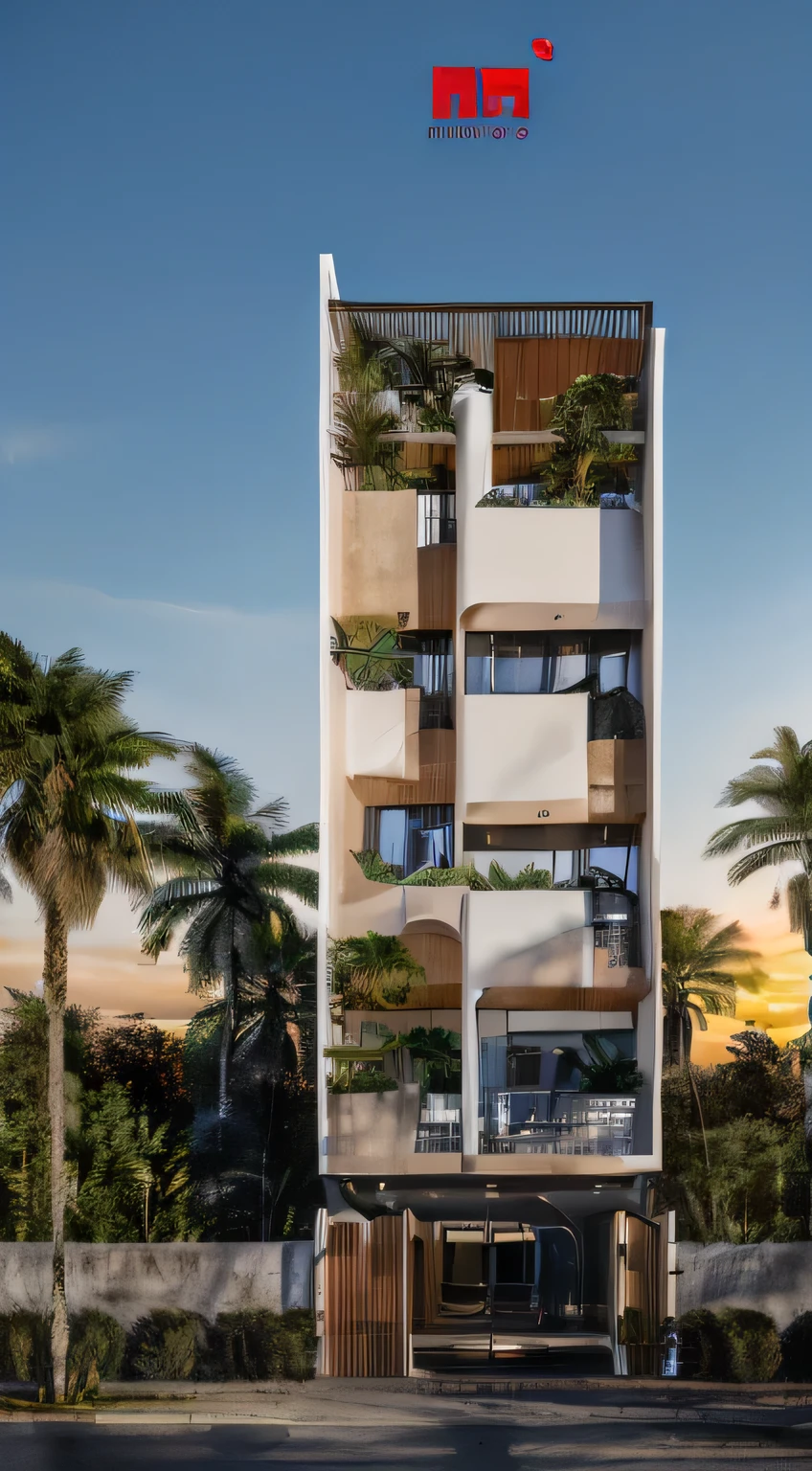 a three-story house, chiqueiro moderno, blue sky, sunset light, Vidro, NA GRAMA, alta qualidade, realista, 8K Ultra HD