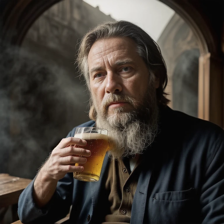 abstract colors, texture, film grain, skin pores:0.1 hasselblad dslr RAW photo, warm color tones, bright sunny, daybacklit intricate dramatic Cowboy_Shot of an old bearded Bob Teddy Nelson Drinking a beer, Lines in face, aged, Old, Ancient, Long beard, sitting in a wooden chair (cobblestone street)1.2, foggy morning, cinematic movie still frame, (analog style)1.3 (film grain)1.3, HDR, studio lighting, photorealistic, depth of field, 4k, highres, UHD, Nice Hands, Perfect hands, ((((Reality)))), 