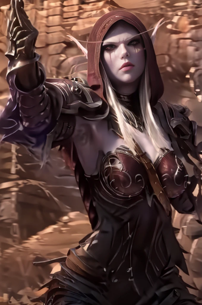 God save the queen Sylvanas Windrunner, Warcraft. epic, cinematic light, movie poster, queen