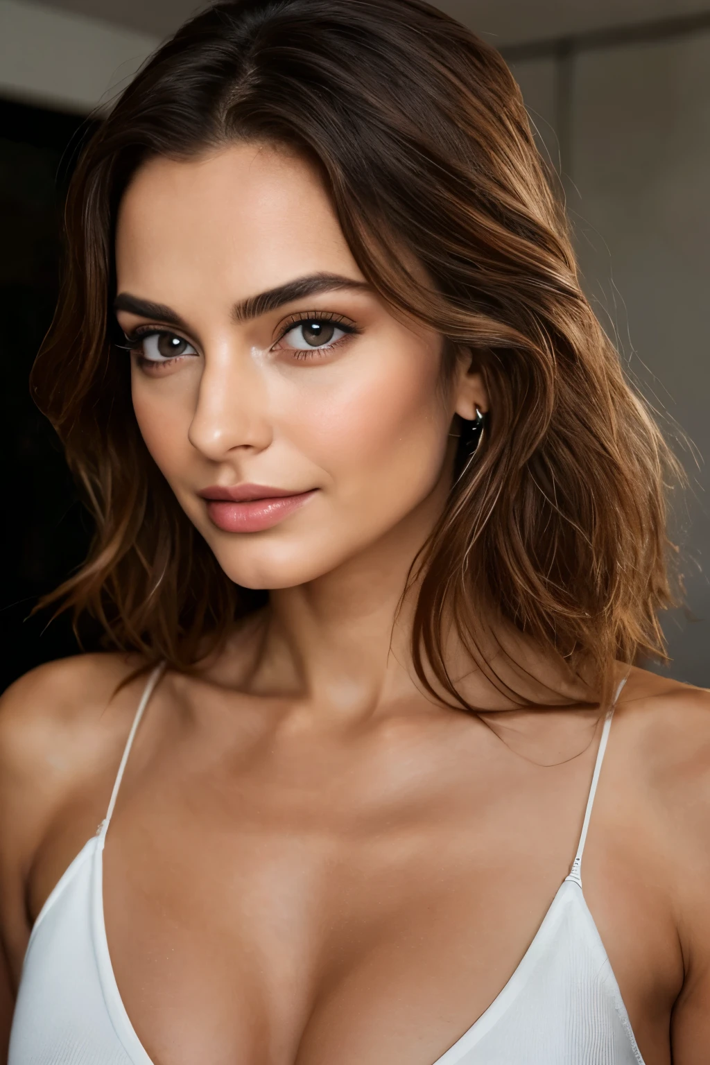 , cuerpo entero, Cineasta, mujer joven, oval jaw, facciones delicadas, Rostro bonito, cabello suelto, Cabello rojo real detallado, Flecos largos, Ojos brillantes perfectamente detallados, Definition of Big Eyes, Definition of big chest, Camisa con tirantes, Escote pronunciado, jeans azules Piel blanca fotorrealista completa, poros visibles, Foto realista, Venas visibles detalladas, Lunares detallados, visible skin folds, Huesos marcados, delgado, Partes, Plan completo, Pendientes detallados, Cineasta, concentrado,4k,8k,realista,
INFO