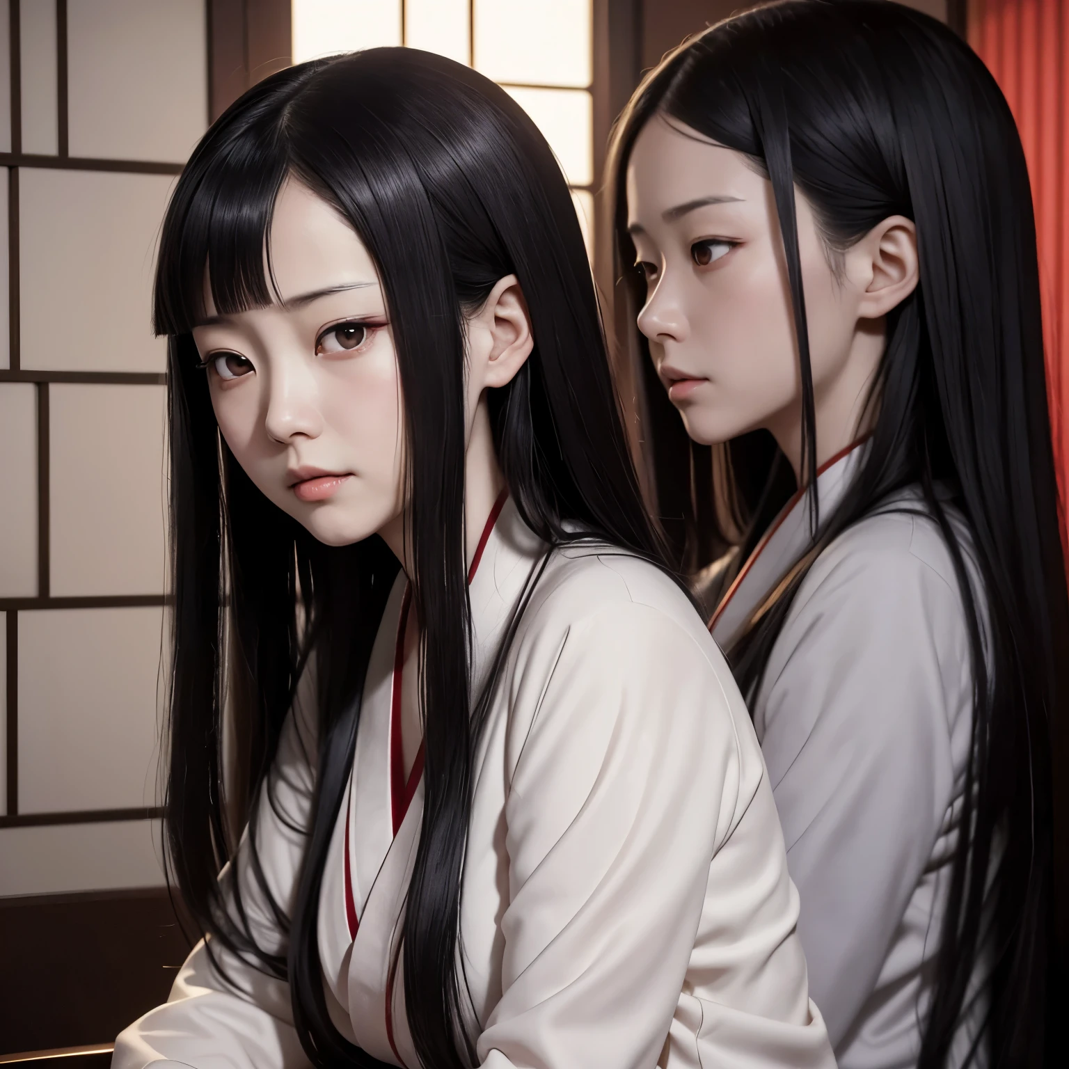 Describe Kaguya Shinomiya, the character from "Kaguya-sama: Love is War," highlighting her sophisticated appearance, long dark hair, traditional Japanese beauty, and the inner struggle she faces with her feelings, showcasing the contrast between her composed exterior and internal insecurities.