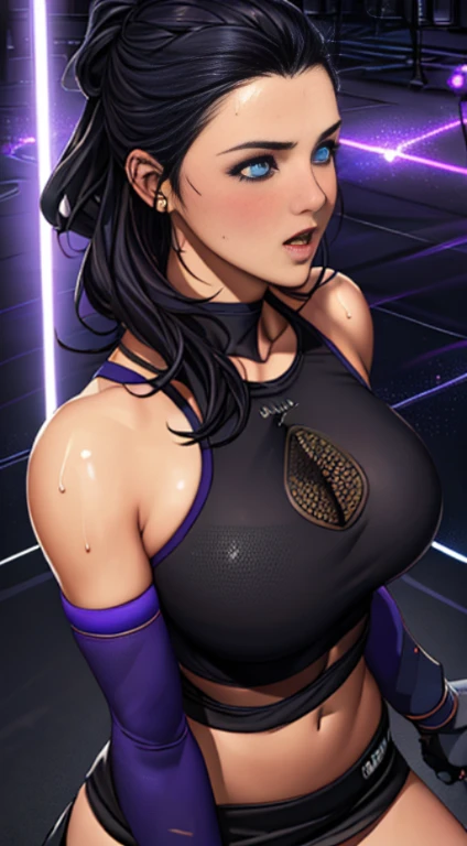 anime_source, (masterpiece), best quality, expressive eyes, perfect face, score_9, score_8_up, score_7_up, 1girl, black hair, blush, breasts, breath, drill hair, fingerless gloves, gloves, glowing, halter top, halterneck, han juri, medium breasts, purple eyes, steaming body, sweat, trembling, twin drills, blurry background, neon light, night city, 1boy, 1girl, erection, hetero, huge penis, large penis, licking, penis, penis awe, solo focus, testicles, tongue, tongue out, uncensored, veins, veiny penis, penis on head, testicle sucking, licking testicle, hard nipples