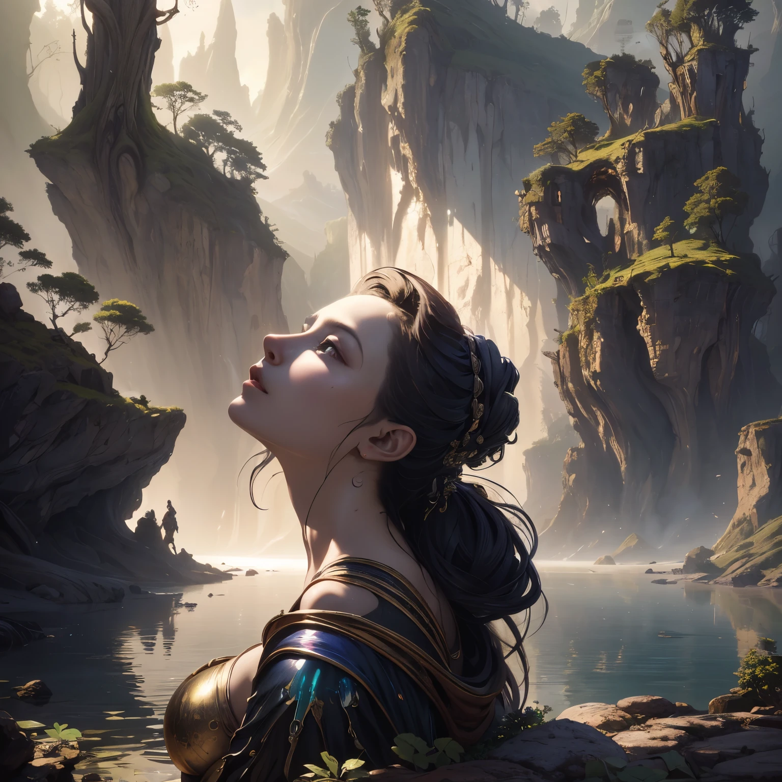 Photo-realistic fantasy illustration, focal apple, mesmerizing details, iridescent skin, rich gradient of colors, captivating highlights, angled slightly from below, whimsical fantasy world, dreamlike quality, painterly and soft, floating above enchanted water, mystical forest clearing, golden hour illumination, otherworldly radiance, fantasy bokeh, vintage lens with shallow depth of field, analog film effect, 35mm focal length, post-processed for dreamy atmosphere, 4k resolution, draws viewers into a realm of imagination and beauty., perfect composition, beautiful detailed intricate insanely detailed octane render trending on artstation, 8 k artistic photography, photorealistic concept art, soft natural volumetric cinematic perfect light, chiaroscuro, award - winning photograph, masterpiece, oil on canvas, raphael, caravaggio, greg rutkowski, beeple, beksinski, giger