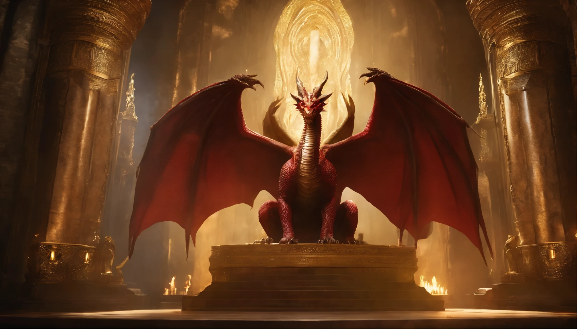dragon red, whole body in crystal form, in an imperial hall, eyes yellow, hall with people worshiping in background tall white people with robes over their heads,, , god ray , yellow eyes, putting,
sitting on a throne, giant creature, large throne, with two large, black horns, with larger wings, reptilian face, calm look where his teeth are shown, calm and serious look, improve facial definition by adding two yellow eyes and giving details of the large, change your face to a more harmonious appearance, you must have a serious and calm look, better define the dragon's face with more detail.
cinematic photo detailed closeup portraid of ; high quality photography, 3 point lighting, flash with softbox, 4k, Canon EOS R3, hdr, smooth, sharp focus, high resolution, award winning photo, 80mm, f2.8, bokeh . 35mm photograph, film, bokeh, professional, 4k, highly detailed, high quality photography, 3 point lighting, flash with softbox, 4k, Canon EOS R3, hdr, smooth, sharp focus, high resolution, award winning photo, 80mm, f2.8, bokeh