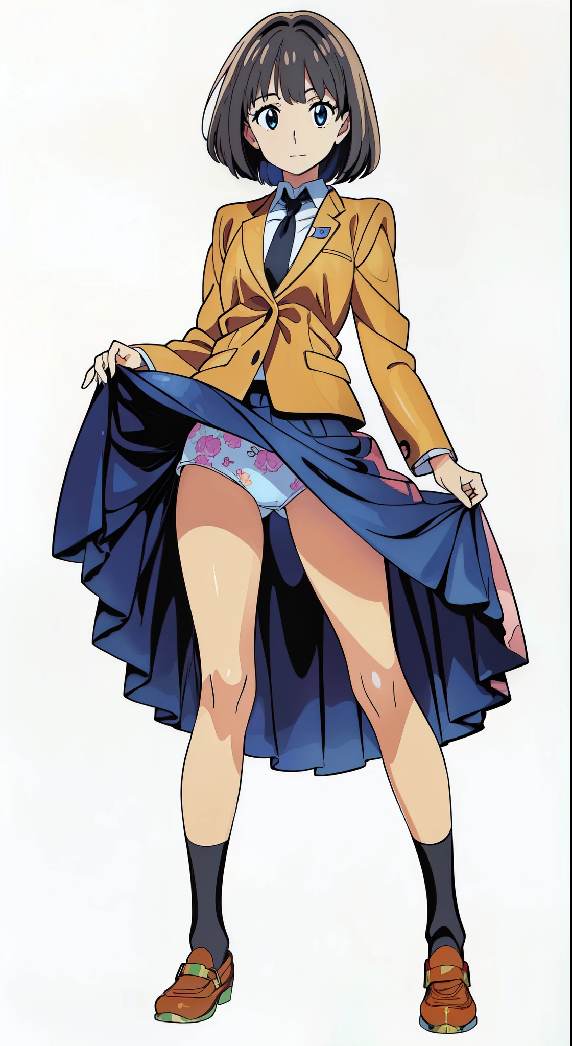 (best quality:2.0), (ideal ratio body proportions:1.5), (lanky:1.5), (tall:1.5), (slender:1.5), (small breasts:1.5), (smaller face:1.5), (anime:2.0), (official art:2.0), (best quality:2.0), (anime:2.0), (official art:2.0), (best quality:2.0), (tareme:1.5), (detailed beautiful eyes:1.5), (detailed beautiful face:1.5), (glowing black eyes:1.0), (best quality:2.0), (anime:2.0), (official art:2.0), (detailed cotton white panties:1.5), (best quality:2.0), (tareme:1.5), (detailed beautiful eyes:1.5), (detailed beautiful face:1.5), (glowing black eyes:1.0), (best quality:2.0), (tareme:1.5), (anime:2.0), (official art:2.0), (a 18yo cute girl:1.5), (looking at viewer:1.5), (best quality:2.0), (looking at viewer:1.5), (white background:1.0), (anime:2.0), (official art:2.0), (best quality:2.0), (masterpiece:1.0), (full body:1.0), (solo:1.0), (a 18yo cute girl:1.5), (long skirt:1.0), (dark blue skirt:1.0), (pleated skirt:1.0), (school uniform beige blazer:1.0), (dark blue necktie:1.0), (loafers:1.0), (black socks:1.0), (ideal ratio body proportions:1.5), (lanky:1.5), (tall:1.5), (slender:1.5), (small breasts:1.5), (smaller face:1.5), (tareme:1.5), (detailed beautiful eyes:1.5), (detailed beautiful face:1.5), (glowing black eyes:1.0), (bob cut hair:1.0), (black hair:1.0)
