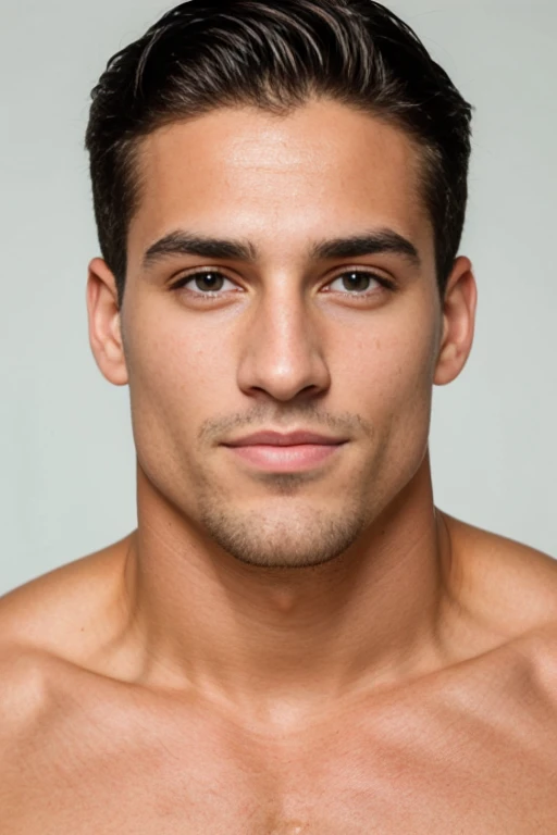 A close-up of a man with a very pretty chiseled jaw and chest.., Big biceps, Modelo de cara perfecta, with symmetrical facial features, Rasgos faciales atractivos, cara perfecta, cara impecable, rasgos faciales perfectos, Perfect symmetrical cleansing of the face, Rostro ricamente definido, Clean and beautiful symmetrical face, 22 years, Attractive symmetrical face, cara y ojos perfectos de color azul. pelo rubio oscuro