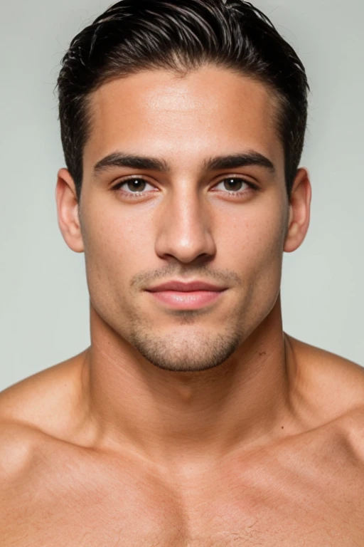 A close-up of a man with a very pretty chiseled jaw and chest.., Big biceps, Modelo de cara perfecta, with symmetrical facial features, Rasgos faciales atractivos, cara perfecta, cara impecable, rasgos faciales perfectos, Perfect symmetrical cleansing of the face, Rostro ricamente definido, Clean and beautiful symmetrical face, 22 years, Attractive symmetrical face, cara y ojos perfectos de color azul. pelo rubio oscuro