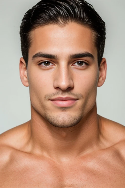 A close-up of a man with a very pretty chiseled jaw and chest.., Big biceps, Modelo de cara perfecta, with symmetrical facial features, Rasgos faciales atractivos, cara perfecta, cara impecable, rasgos faciales perfectos, Perfect symmetrical cleansing of the face, Rostro ricamente definido, Clean and beautiful symmetrical face, 22 years, Attractive symmetrical face, cara y ojos perfectos de color azul. pelo rubio oscuro