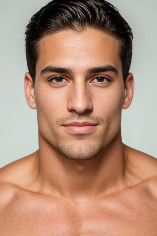 A close-up of a man with a very pretty chiseled jaw and chest.., Big biceps, Modelo de cara perfecta, with symmetrical facial features, Rasgos faciales atractivos, cara perfecta, cara impecable, rasgos faciales perfectos, Perfect symmetrical cleansing of the face, Rostro ricamente definido, Clean and beautiful symmetrical face, 20 years, Attractive symmetrical face, cara y ojos perfectos de color azul. pelo rubio oscuro