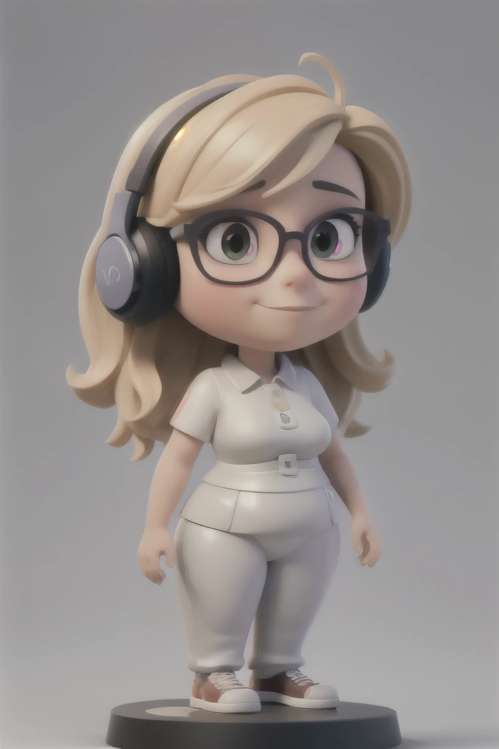 ((melhor qualidade)), ((obra de arte)), (detalhado), gorda, rosto perfeito, cabelos castanhos, usando fones de ouvido, wearing glasses, em um mundo encantado do busto pra cima.