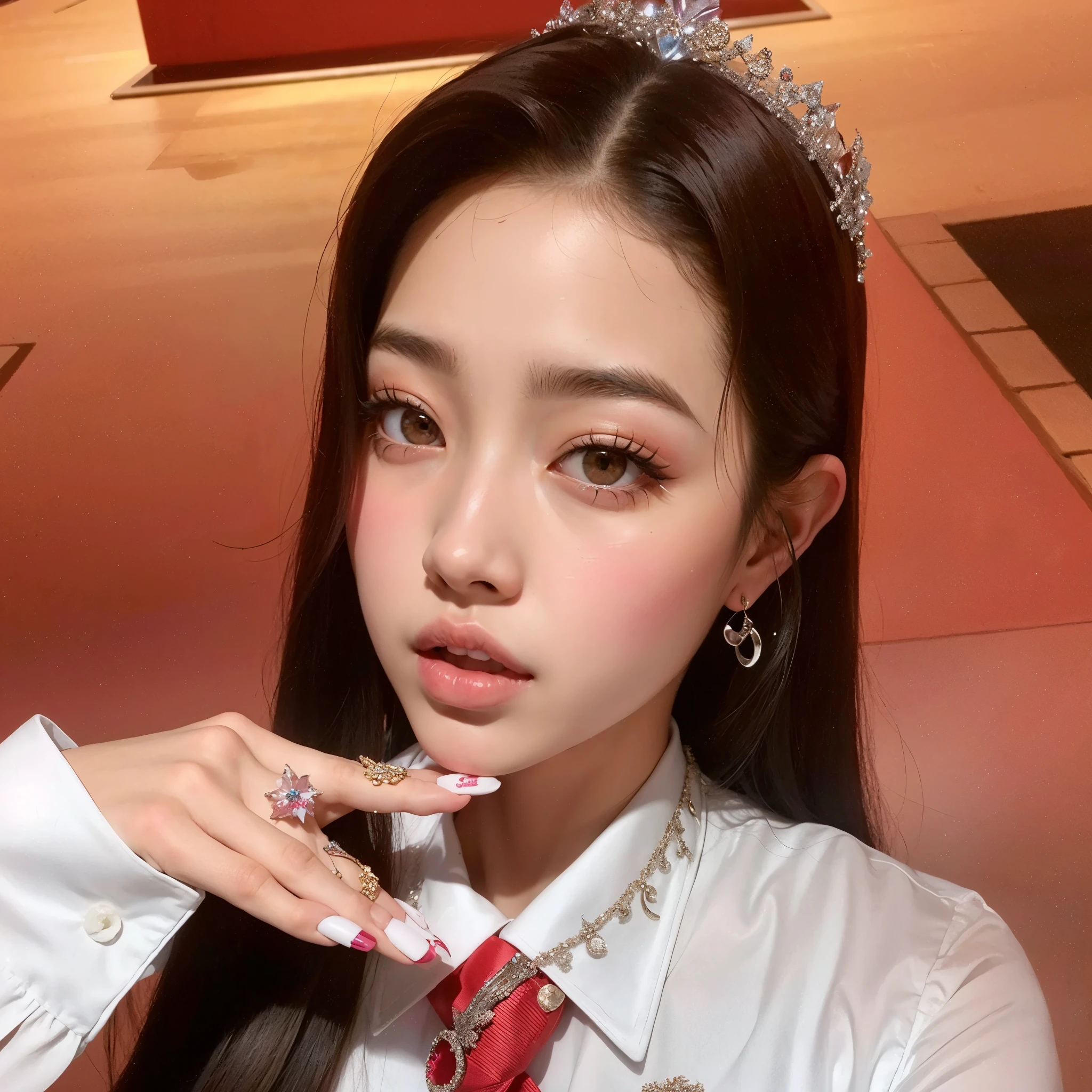 garota araffe com tiara e gravata vermelha escovando os dentes, Jinyoung Shin, jaeyeon nam, jossi do blackpink, Ulzzang, Lalisa Manobal, Heonhwa Choe, adorable and pale korean face, portrait of jossi do blackpink, jennie blackpink, Lalisa Manoban do Blackpink, dilraba dilmurat