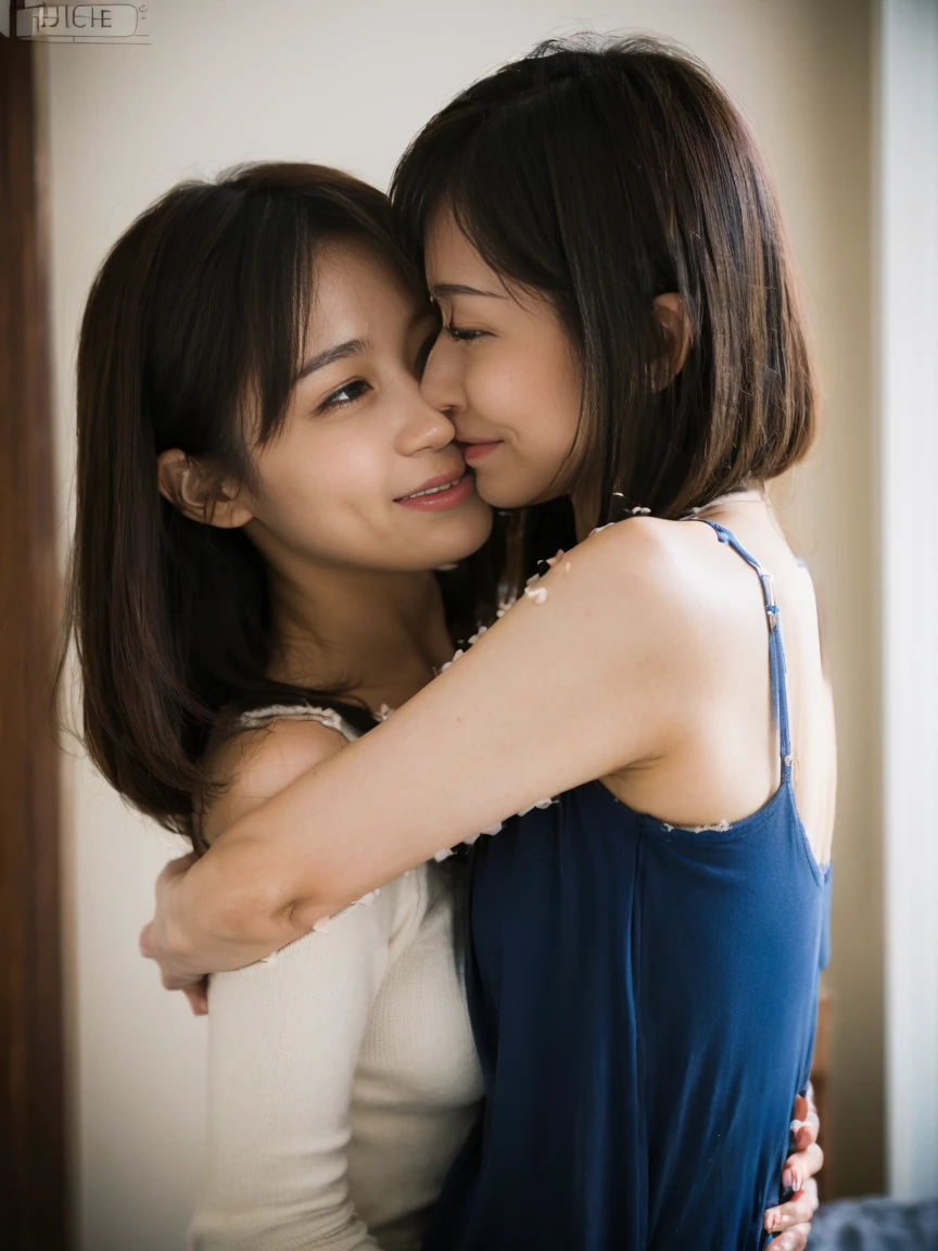 (Tabletop,high quality,16k:1.1),(Written boundary depth:1.3) ,((Front body:1.35)),  Japanese ,2Women, Landmine Makeup ,Embrace each other,Lesbian,Precision in the details,4k,High resolution,Smooth image quality,Clear,Contour,Lesbian、Love each other、Adult,Mature Women,