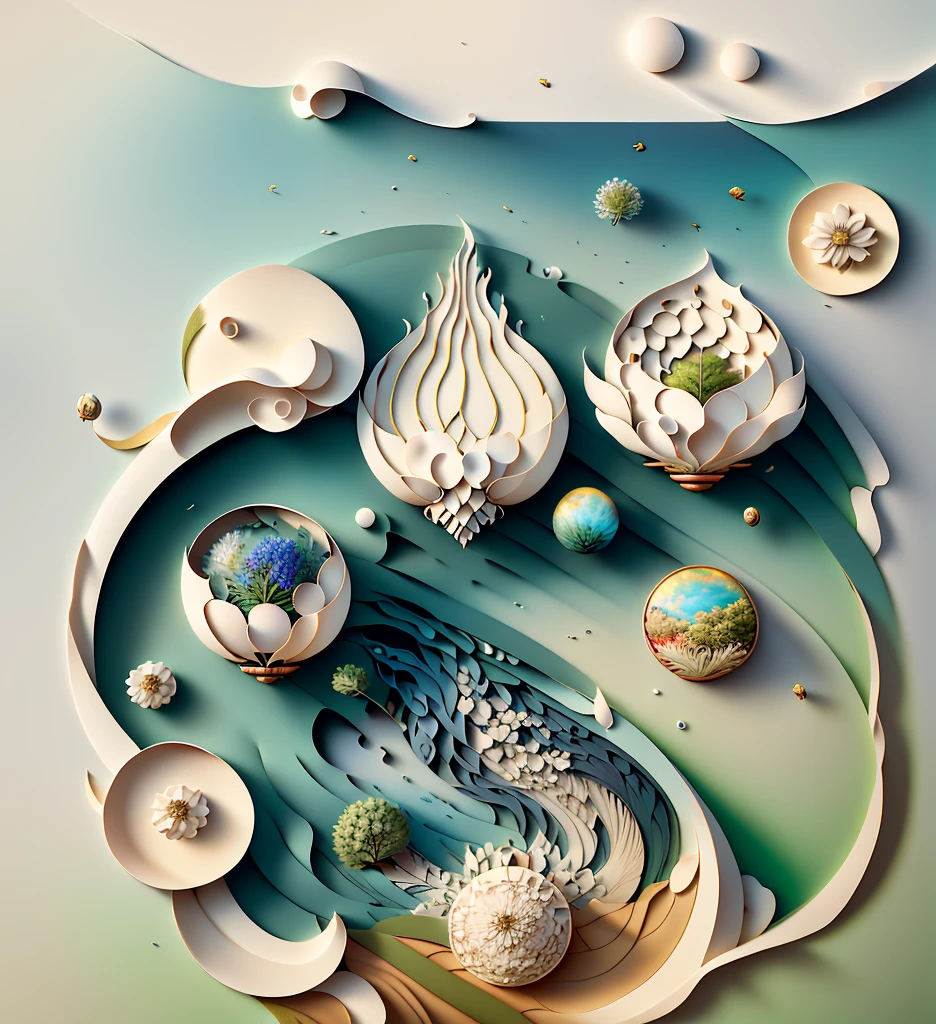 Natural and organic depictions of vast landscapes,Sky and steppe,ikebana,Clouds,extremely windy,Features earth tones and botanical motifs,Withdraw connections to nature and the environment,Influenced by botanical illustrations or environmental art,softlight,(warm color:1.15),best quality exquisite details,3D rendering