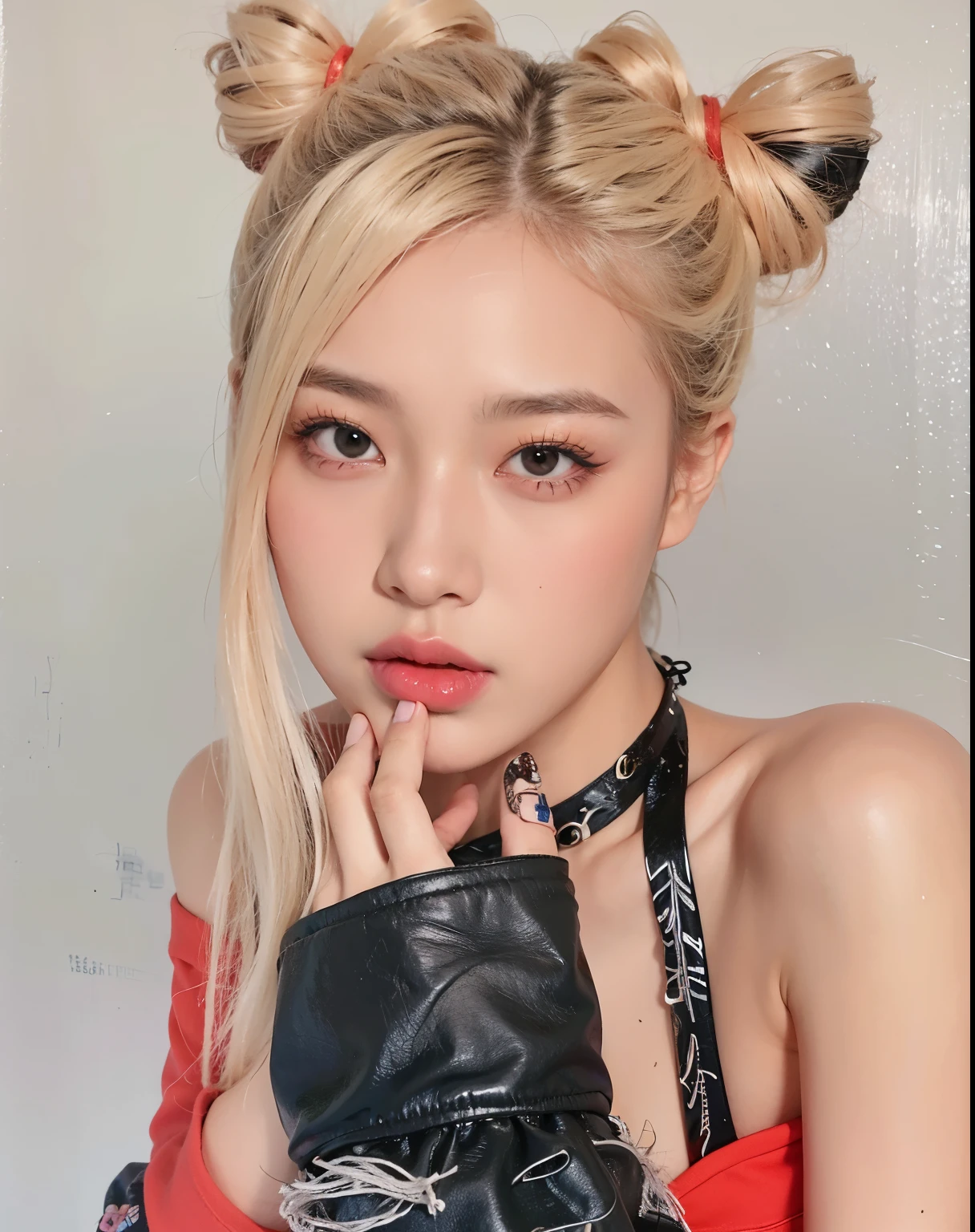 Chica rubia con un guante de cuero negro y un top rojo., portrait of jossi de blackpink, parque roseanne de blackpink, jossi de blackpink, jia, TaeJune Kim, aesthetic!!!!!! genio femenino, female korean idol portrait, retrato de jisoo rosa negro, sha xi, Lalisa Manoban de Blackpink, kpop idol portrait, Jinyoung Shin, hasta el modelo | germen de arte