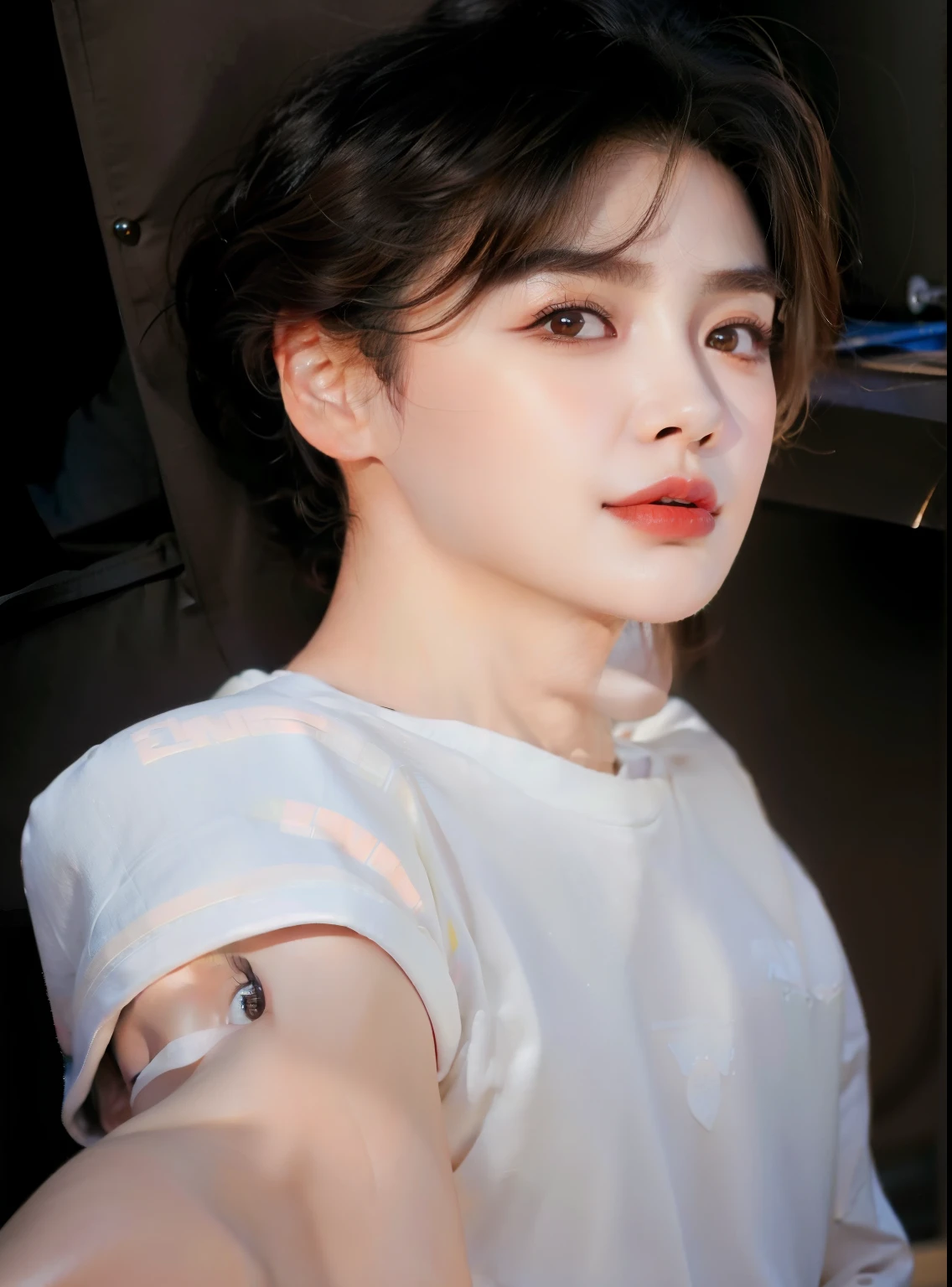 um close up de uma pessoa com uma camisa branca e um celular, Jinyoung Shin, cai xukun, hyung tae, Jungkook, adorable and pale korean face, Hong junho hyung, taejune kim, inspirado em jeonseok lee, who is siwoo, Wonbin Lee, pintar ulzzang, Shin Jeongho, profile picture with headshot, hyung tae kim, imagem vazada