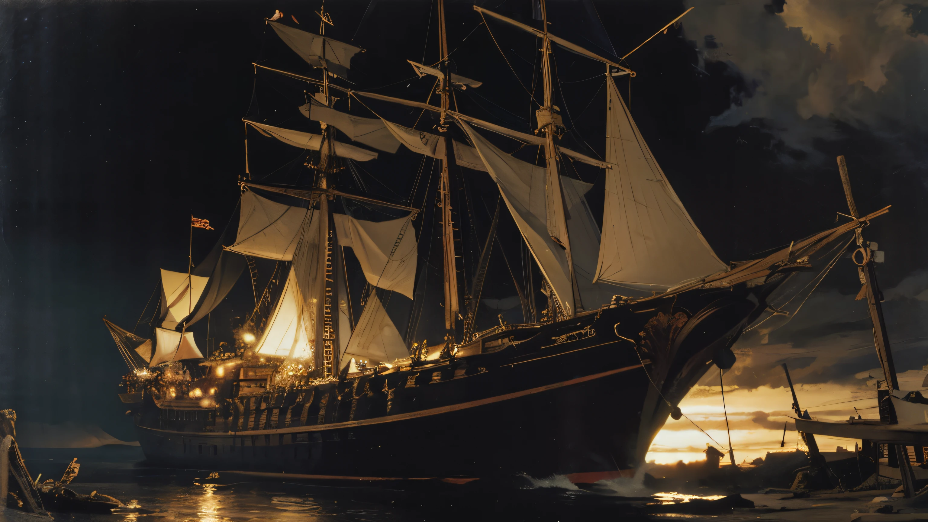 sinking ship, oil paint, 15century, masterpiece, 8k