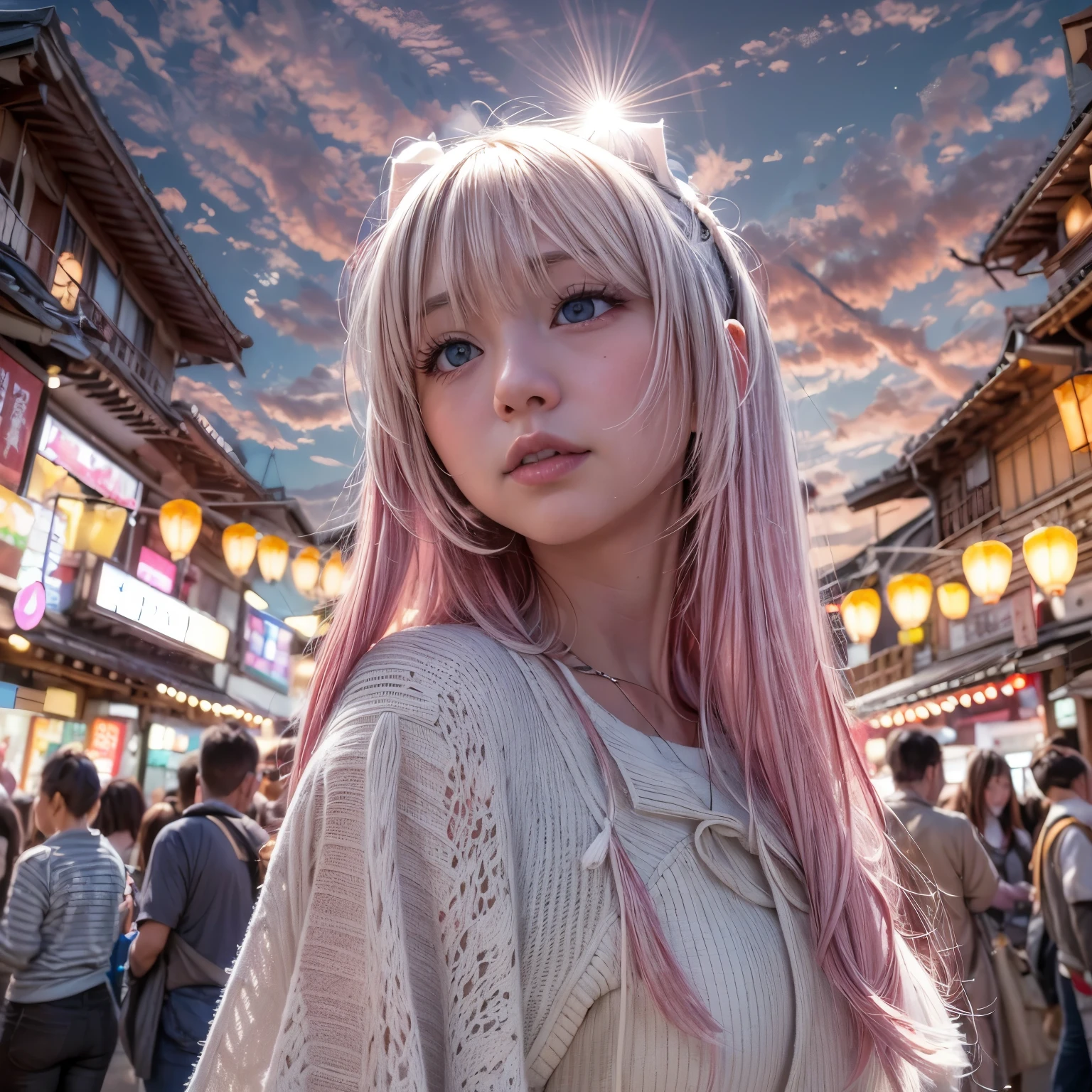 ((NSFW:-0.95)), (((nipple:-0.9))), ((Acutance:0.85)), (from below, The Sky takes up more than third of the composition ) . The background is the downtown area at (Twilight:1.4), (((Red-dyed clouds above hed:1.3))), { (many colorful Lights:1.2) | lens flare | Burning | heyz | (luminous Particles) | Mystic sight } . (Masterpiece:1.2) of professional Analog photo with Hasselblad, (((realistic and photorealistic with touch of rawness:1.37))), physically-based 3D rendering with ultra-detailed. ((( A KAWAII girl in WHITE Fundosh and Happi:1.2, at Hakata Gion Ymakasa Festival ))) . Assfocus and she looking ahead .
