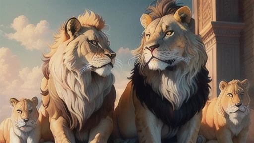 A painting of a majestic group of lions, with one proud lion perched atop another, is a breathtaking masterpiece. This god-like ensemble embodies the essence of the lord of beasts in symmetrical epic fantasy art. Kerembeyit's masterful brushstrokes bring the hallowed gathering to life, as Chris Dyer's imagination infuses the scene with a sense of grandiosity and intrigue. The detail of each lion's muscular form and regal countenance is exquisitely rendered, ensuring that this chibi-inspired painting captures the wild hunt in the sky with the utmost precision.
Kerem Beyit's