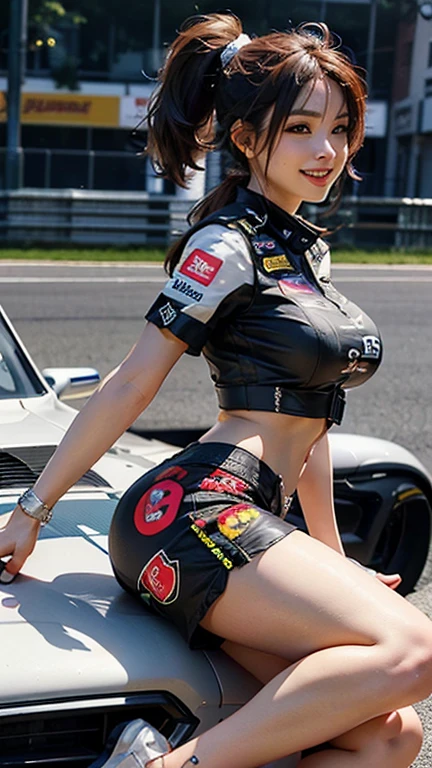 1 Japanese woman、Big Breasts
(((masterpiece))), ((Highest quality)), ((Intricate details)), (((Ultra-realistic)), Disorganized solutions, far and near method, Very detailed, reality, 1 Girl, {8K Photo Quality:1.2}、{Ultra-high resolution photo quality:1.2}、{Super Real 1.2}、{Perfect limbs}、{Japanese}、masterpiece、Browsing Caution、1 female、alone、Wearing a race queen outfit with lots of sponsor logos、Costumes with lots of sponsor logos、{In the pits at a car race}、She is a race queen、dynamic sexy pose、smile、