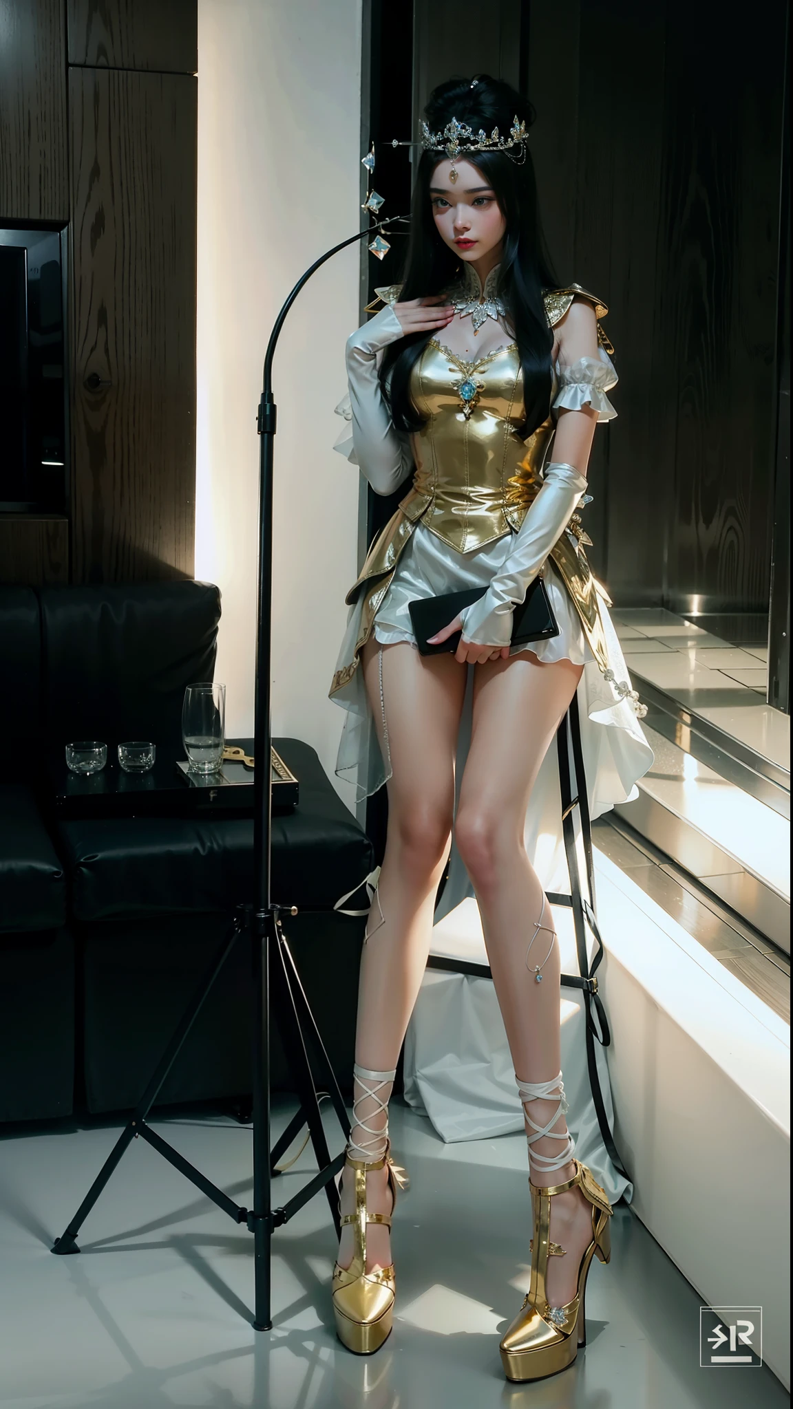 Royal sister，Delicate Frost Queen，put the crown on your head，mature body，tall figure，number，Leg length，4K，HD，Translucent lace，白皙plump figure，pretty face，Little cherry mouth，beautiful and delicious（3D royal sister），plump figure，gloss gel coat，gorgeously dressed queen，Gem Diamond Crown，Gold heels
