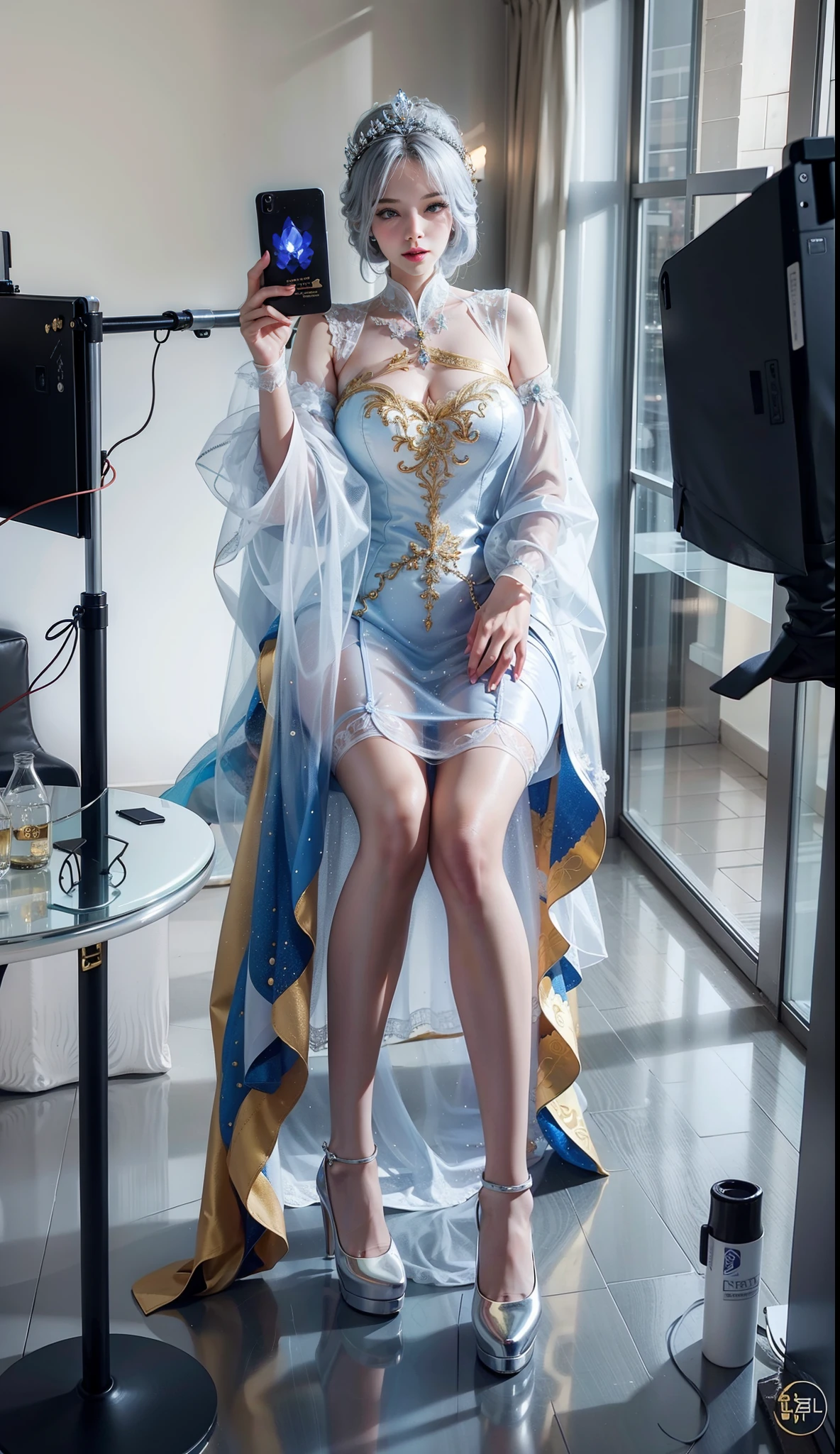 Royal sister，Delicate Frost Queen，put the crown on your head，mature body，tall figure，number，Leg length，4K，HD，Translucent lace，白皙plump figure，pretty face，Little cherry mouth，beautiful and delicious（3D royal sister），plump figure，gloss gel coat，gorgeously dressed queen，Gem Diamond Crown，Gold heels