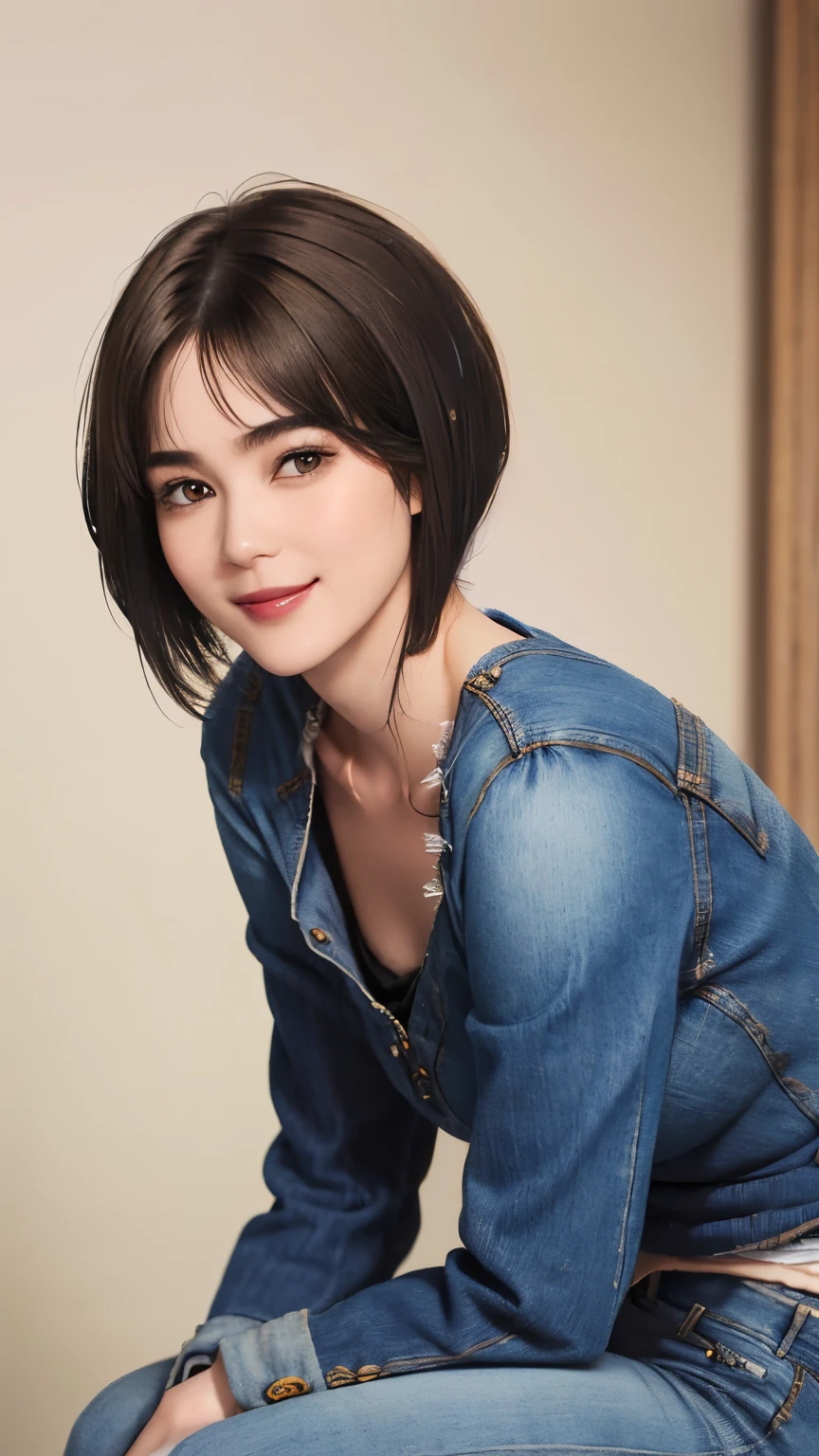 150
(20 year old woman,jeans), (Super realistic), (high resolution), ((beautiful hairstyle 46)), ((short hair:1.46)), (gentle smile), (brest:1.1), (lipstick)