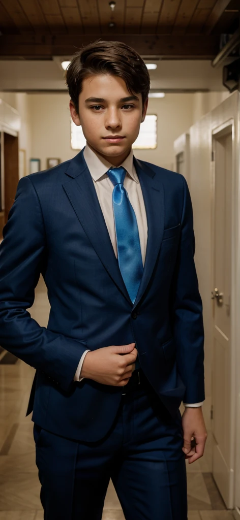 13 year old male in blue tie and suit