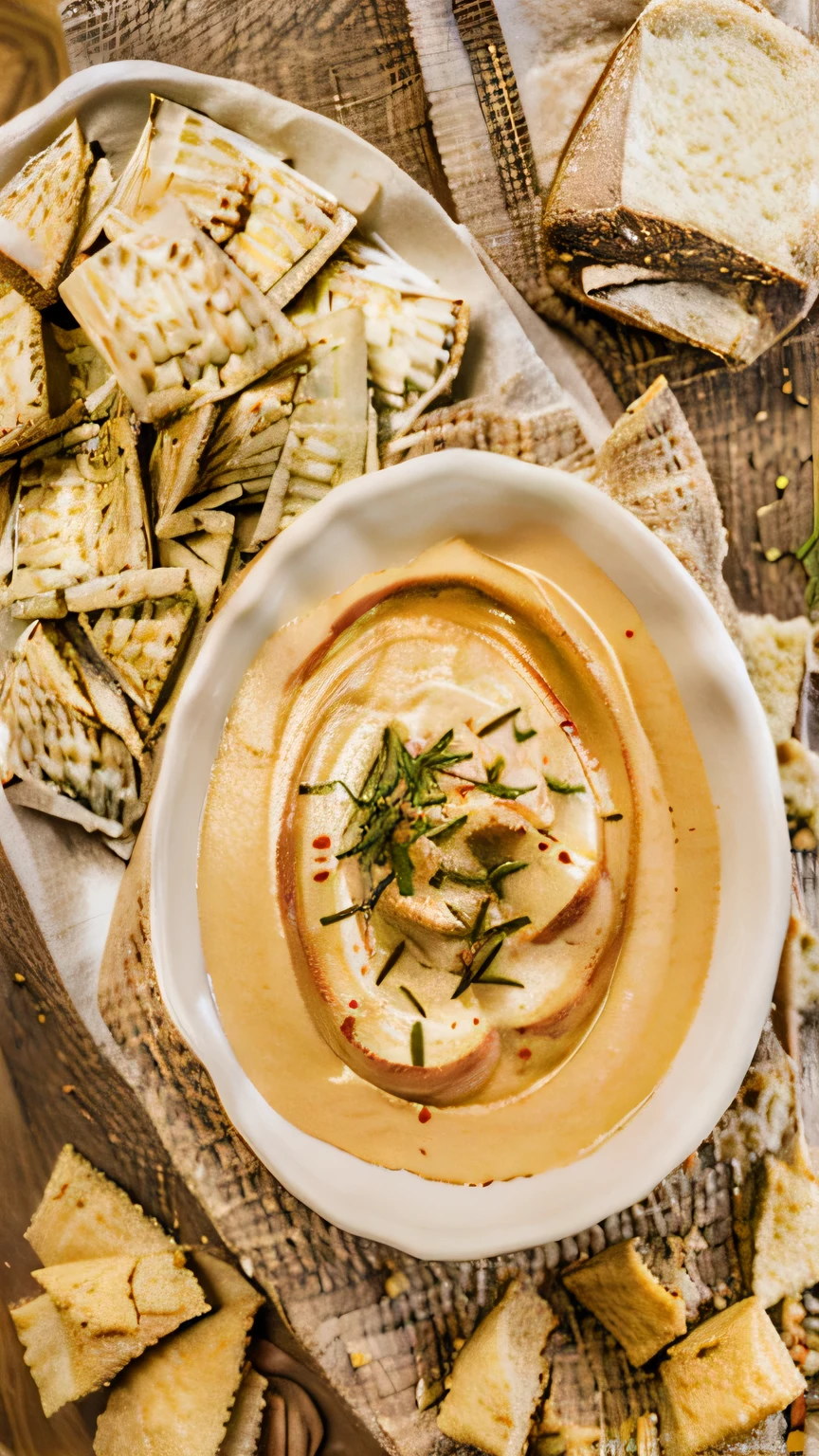 a close up of a bowl of hummusle with crackers and a spoon, humus, middle eastern, high quality food photography, mediterranean, beautiful image, professional food photography, ❤🔥🍄🌪, fan favorite, ballard, the best ever, fine portrait, stunning image, perfect crisp light, the best, famous, stunning visual, inspiration, easy, delicious