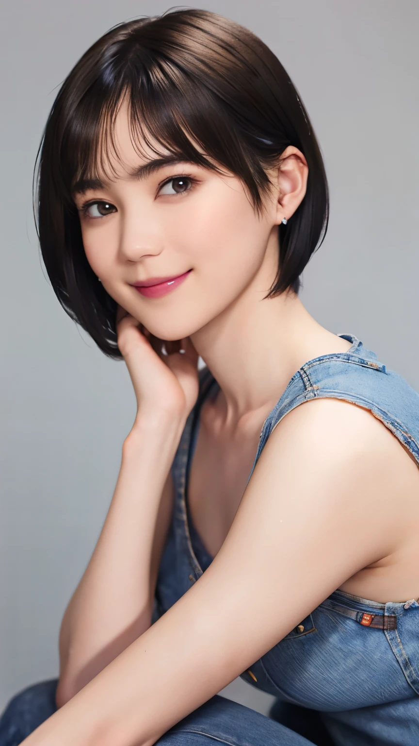 150
(20 year old woman,jeans), (Super realistic), (high resolution), ((beautiful hairstyle 46)), ((short hair:1.46)), (gentle smile), (brest:1.1), (lipstick)