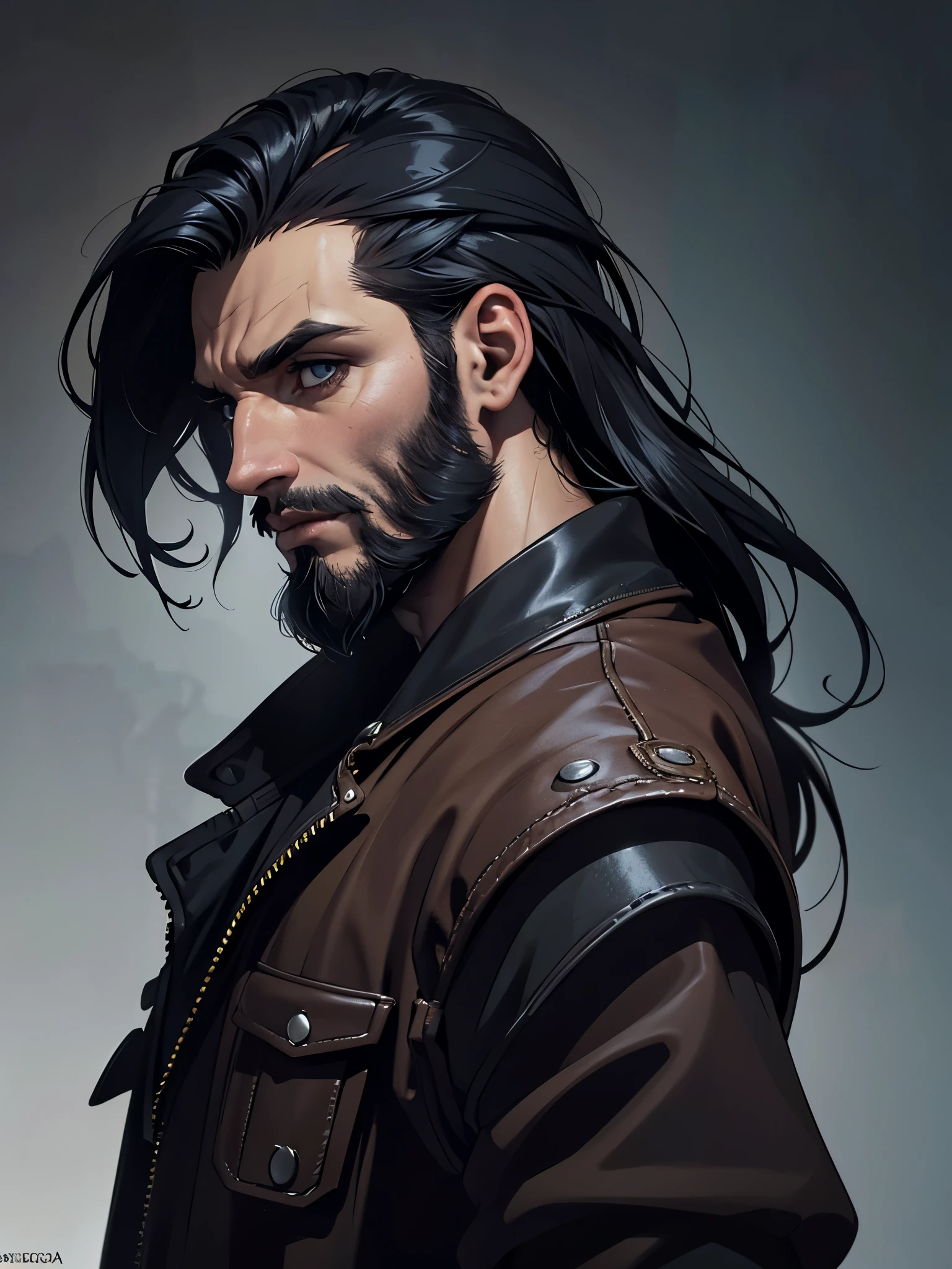 (papel de parede 8k extremamente detalhado), Tema escuro, realista, Tema horror, Vampire the Masquerade RPG theme, anos 2020, 1homem 45 anos, motoqueiro de gangue moderno, ((vestindo casaco de couro preto com cravos)), foco afiado, (subsurface scatter:1.1), fotografia premiada, rosto centrado, barba lumberjack preta comprida, corpo inteiro:1.1, cabelo preto encaracolado comprido, olhos pretos:1.2, serious expression, num parque florestal a noite cercado por dezenas de pequenos gatos, lighting dramatic
